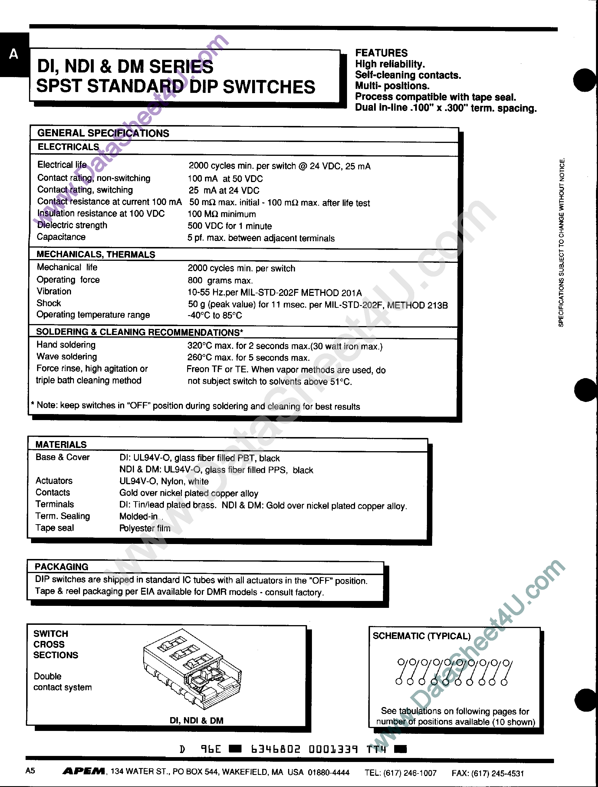 Даташит DMR-06T - (DMR-xxT) SPST Standard DIP Switches страница 1