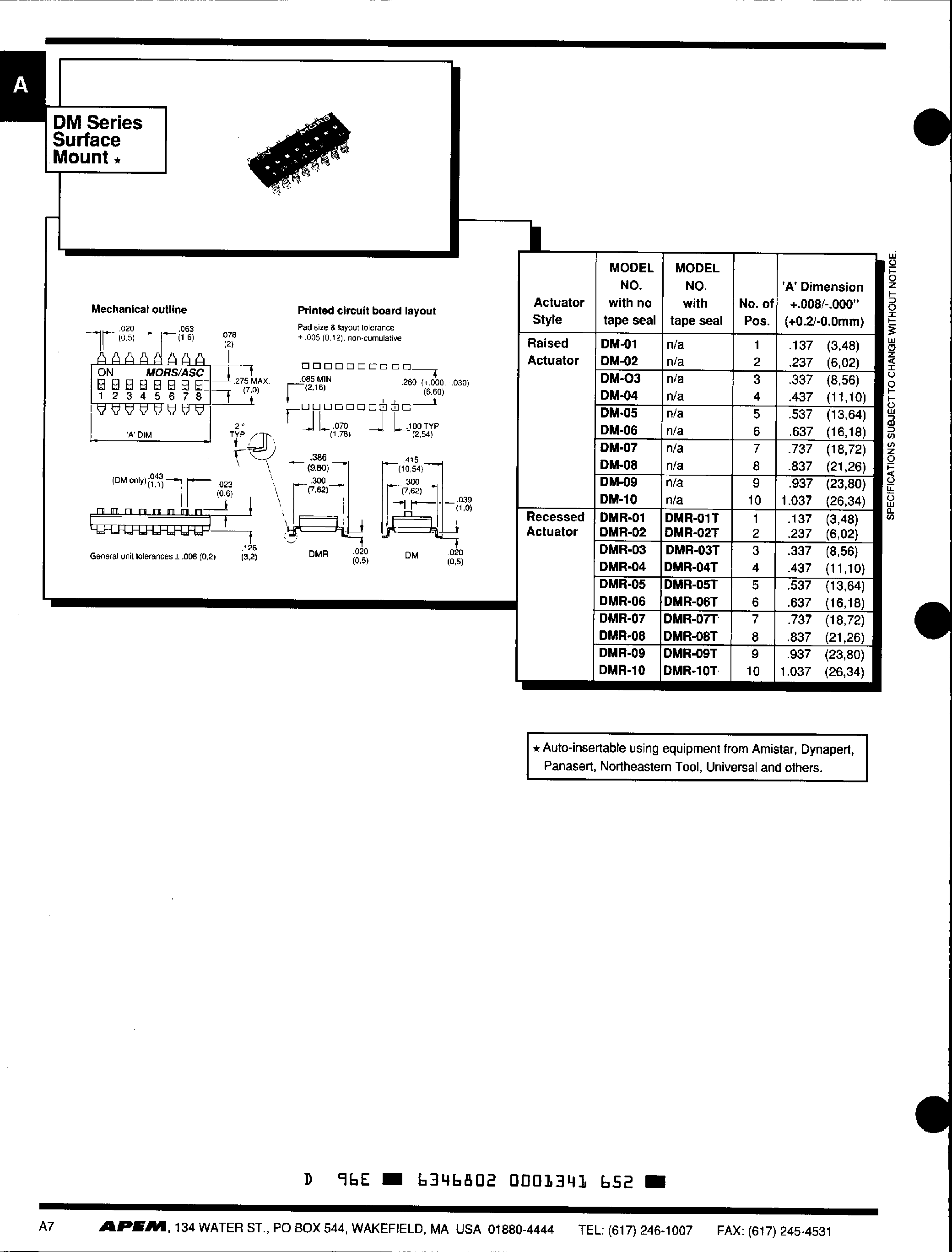 Даташит DMR-06T - (DMR-xxT) SPST Standard DIP Switches страница 2