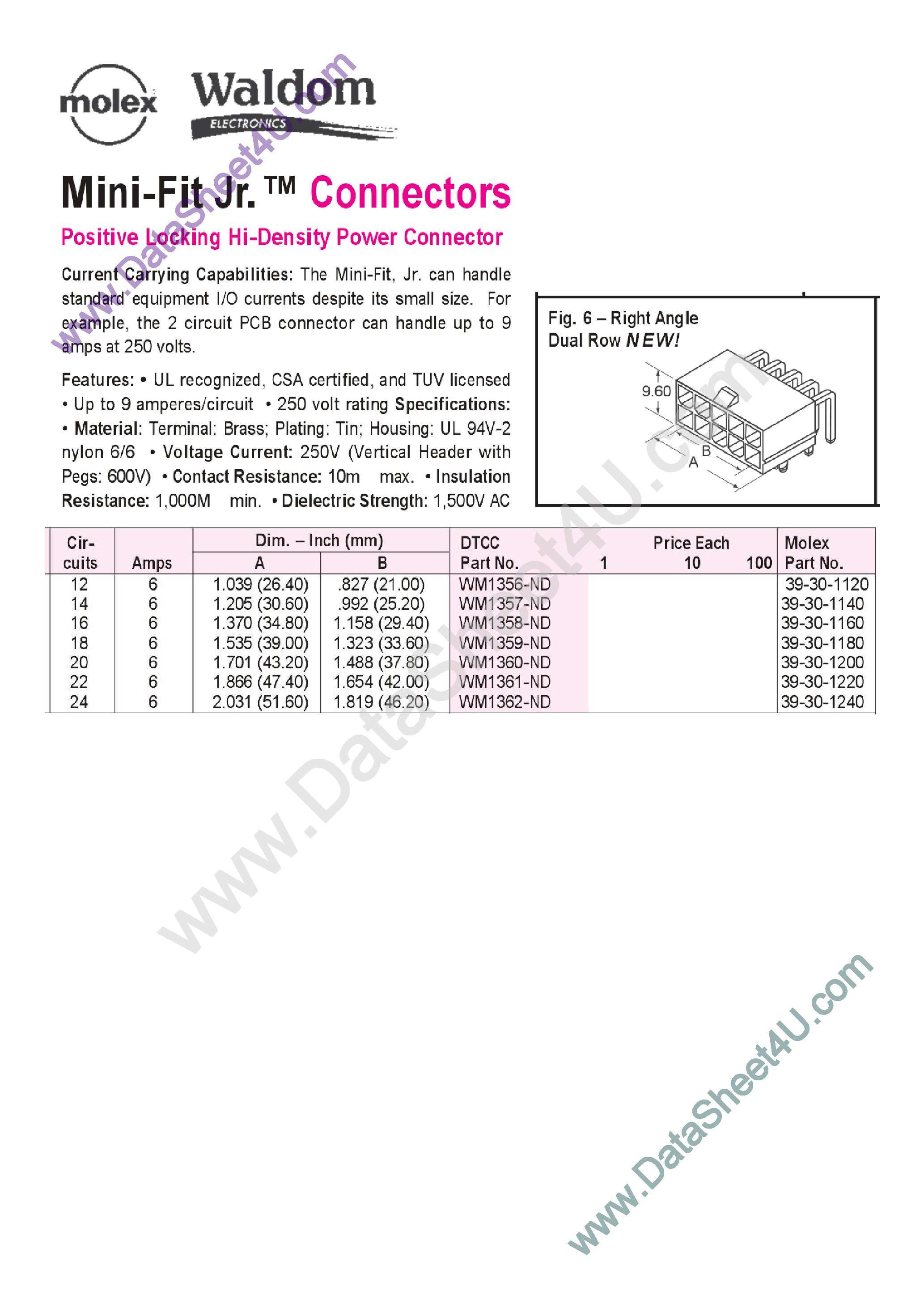 Datasheet WM1356-ND page 1 Datasheet WM1356-ND - (WM13xx-ND) Connectors page 1