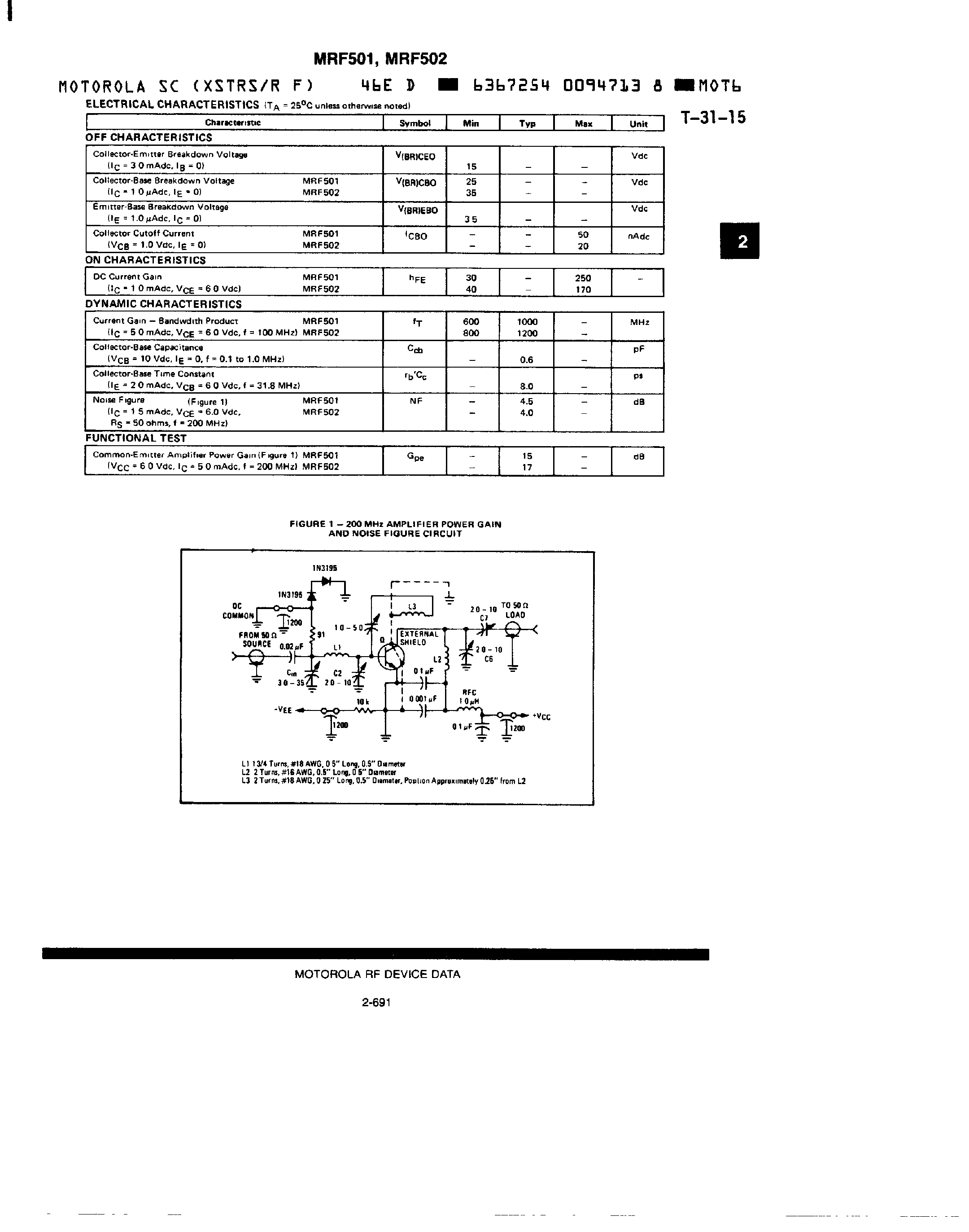 Datasheet MRF501 page 2 Datasheet MRF501 - (MRF501 / MRF502) High Frequency Transistors page 2