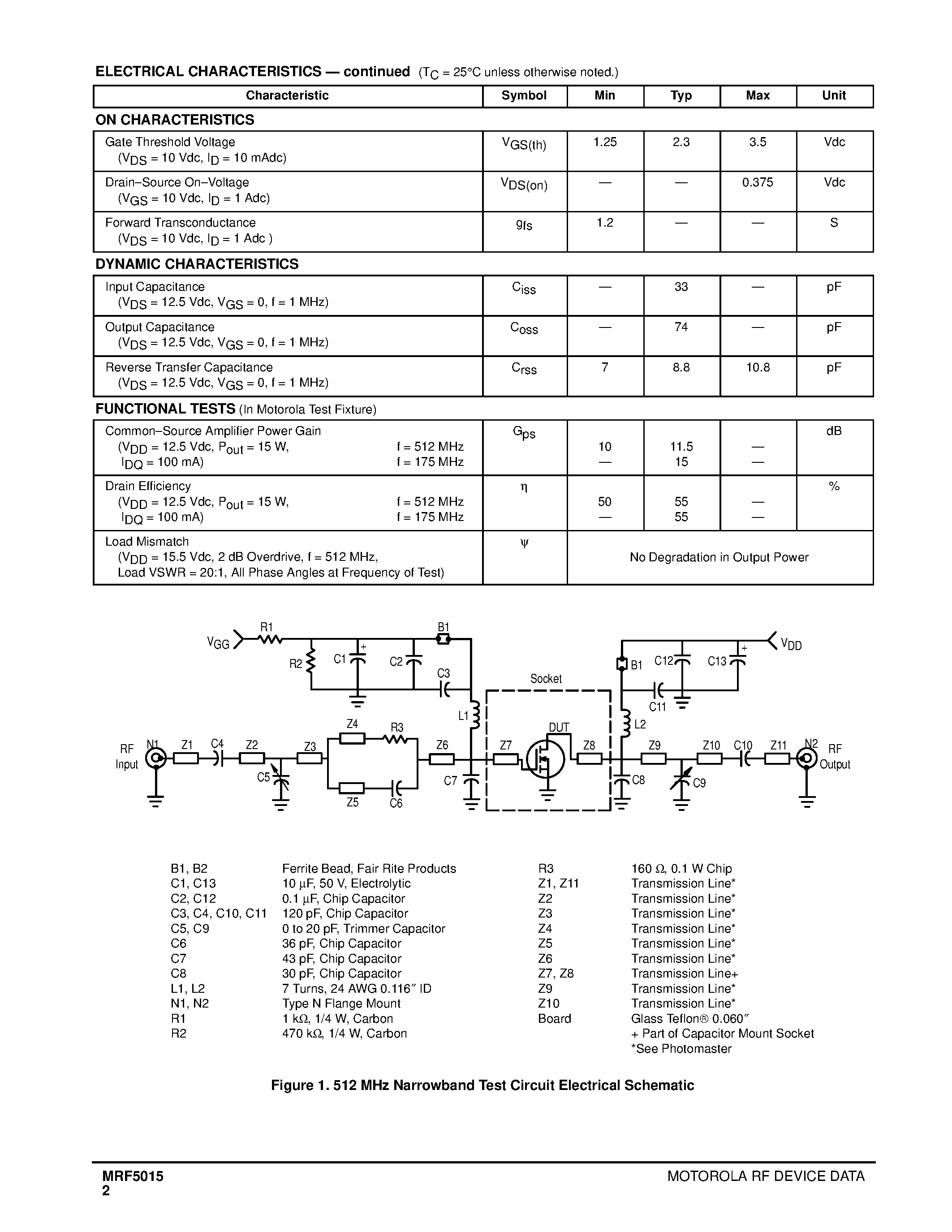 Даташит на микросхему MRF5015 страница 2 Даташит MRF5015 - N-CHANNEL BROADBAND RF POWER FET страница 2