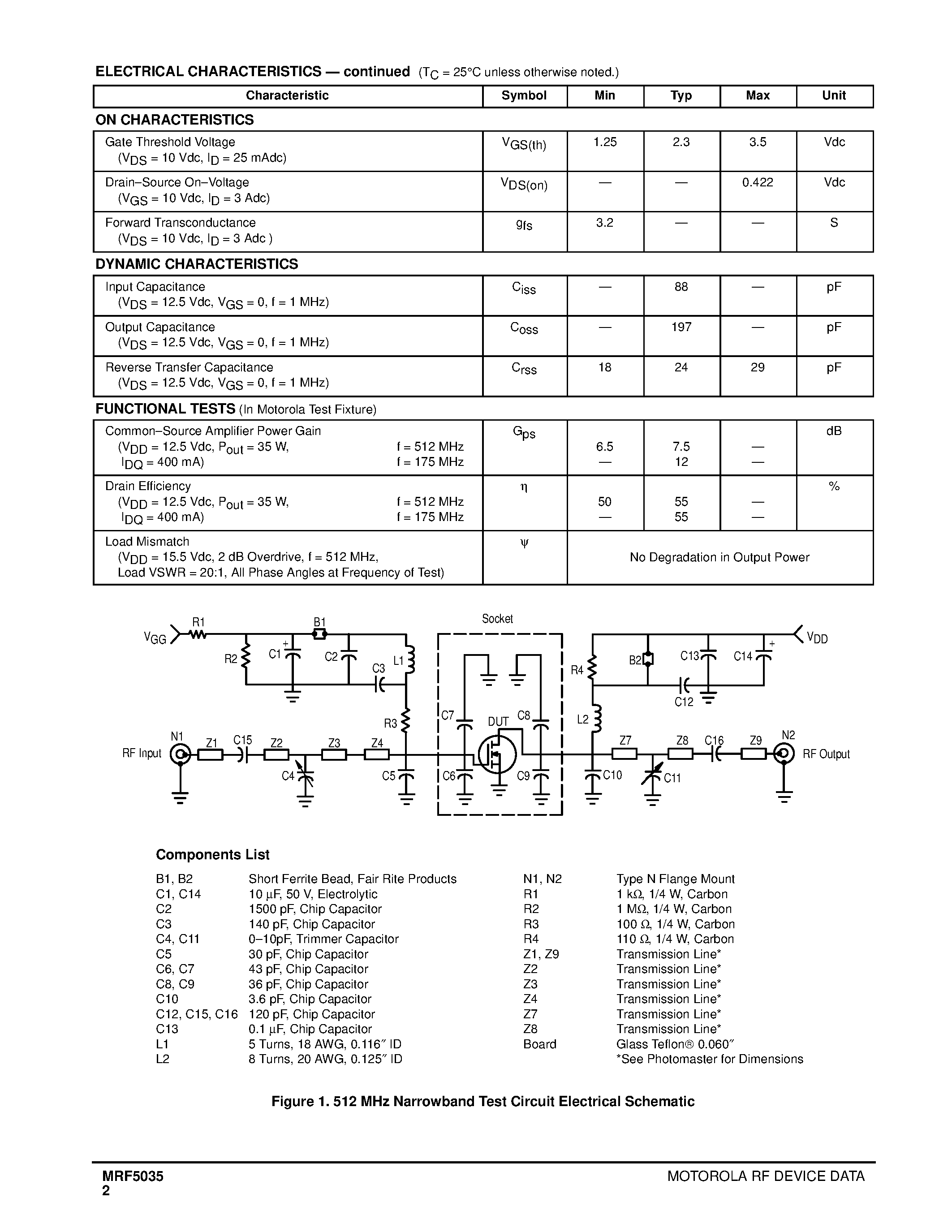 Datasheet MRF5035 - N-CHANNEL BROADBAND RF POWER FET page 2