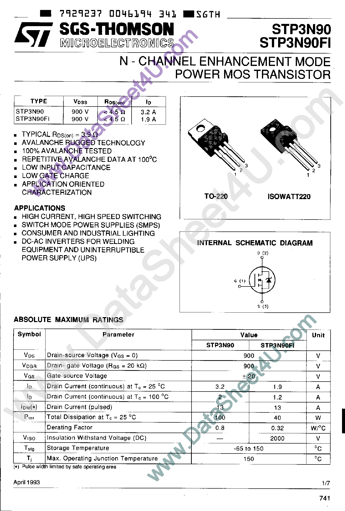 Datasheet STP3N90 - N-Channel Enhancement Mode Power MOS Transistor page 1