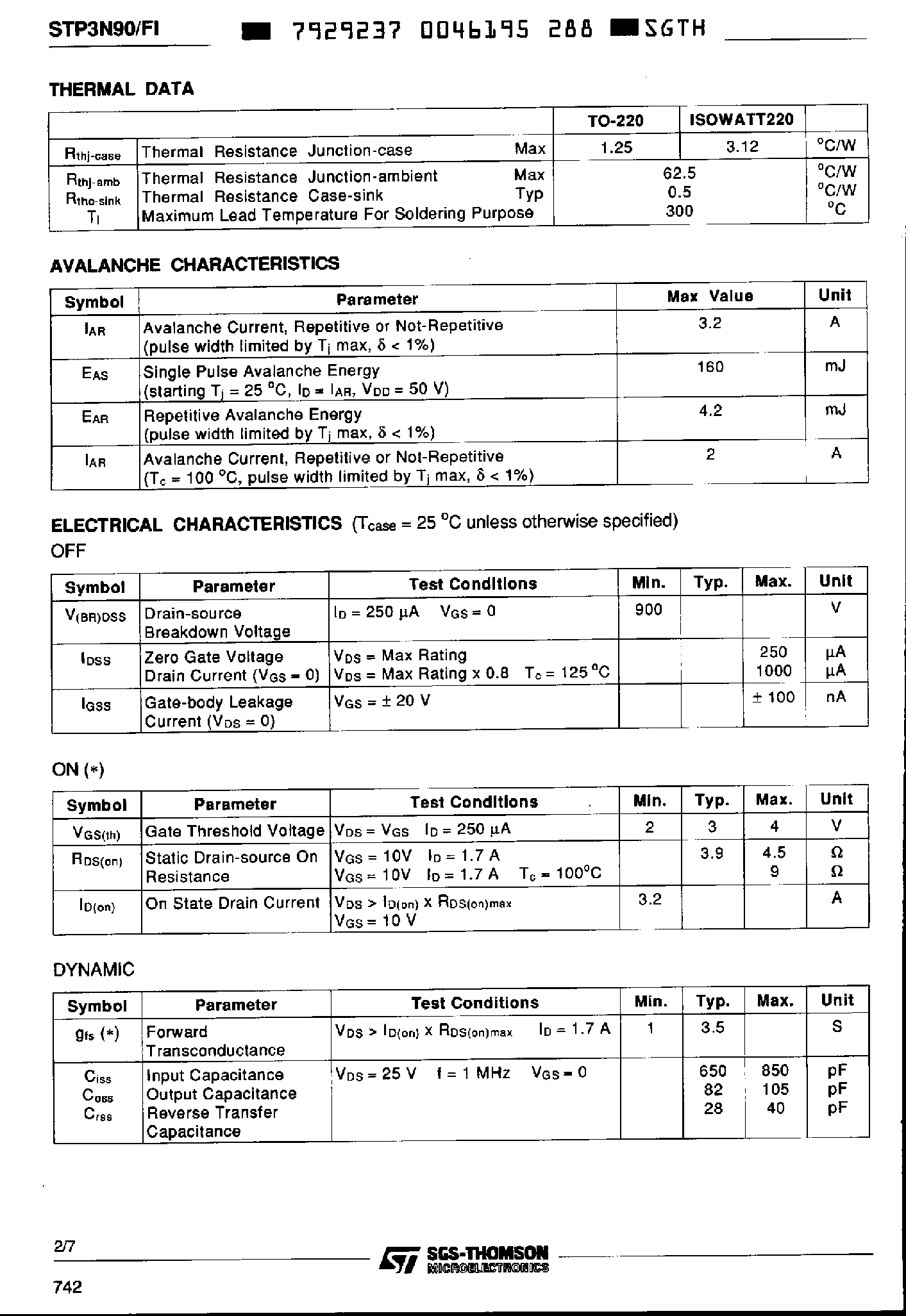 Datasheet STP3N90 - N-Channel Enhancement Mode Power MOS Transistor page 2