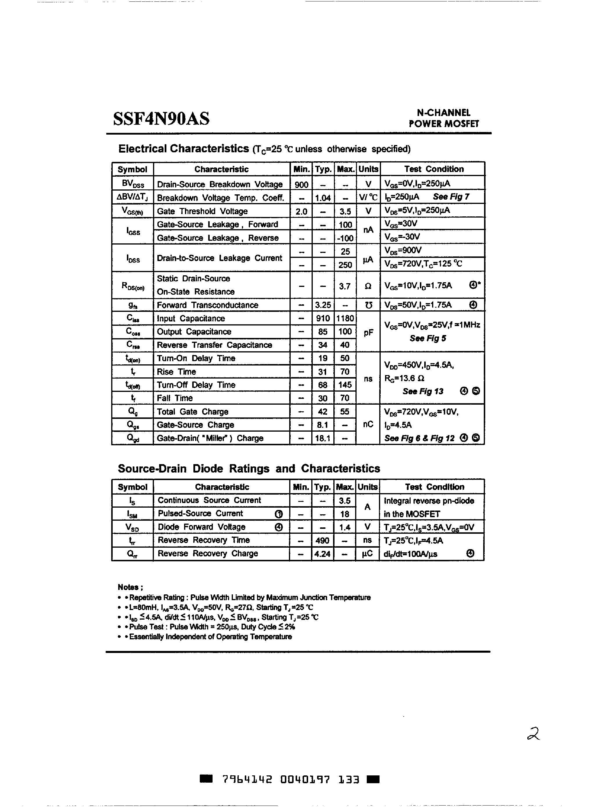 Datasheet SSF4N90AS - Advanced Power MOSFET page 2