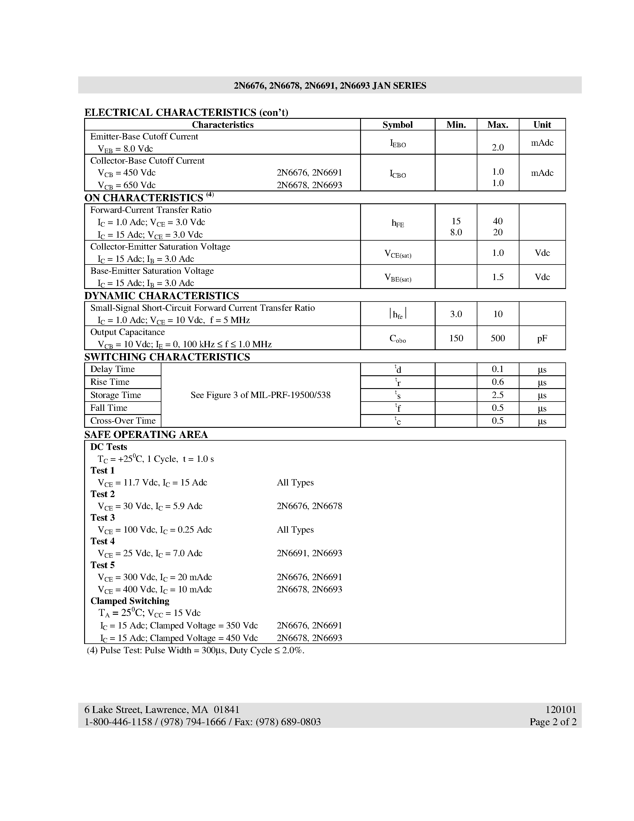 Datasheet 2N6676 - (2N66xx) NPN POWER SILICON TRANSISTOR page 2