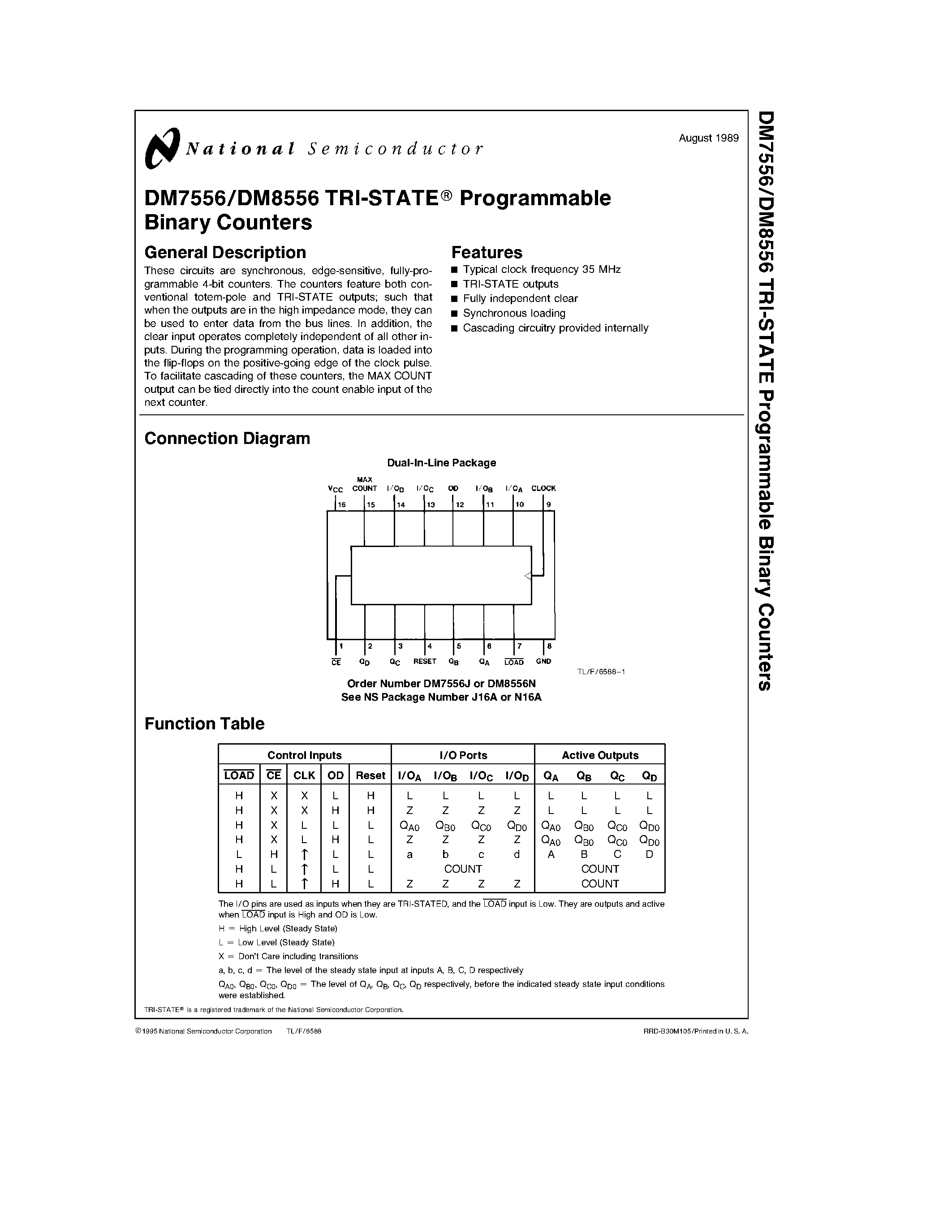 Datasheet DM7556 page 1 Datasheet DM7556 - TRI-STATE Programmable Binary Counters page 1