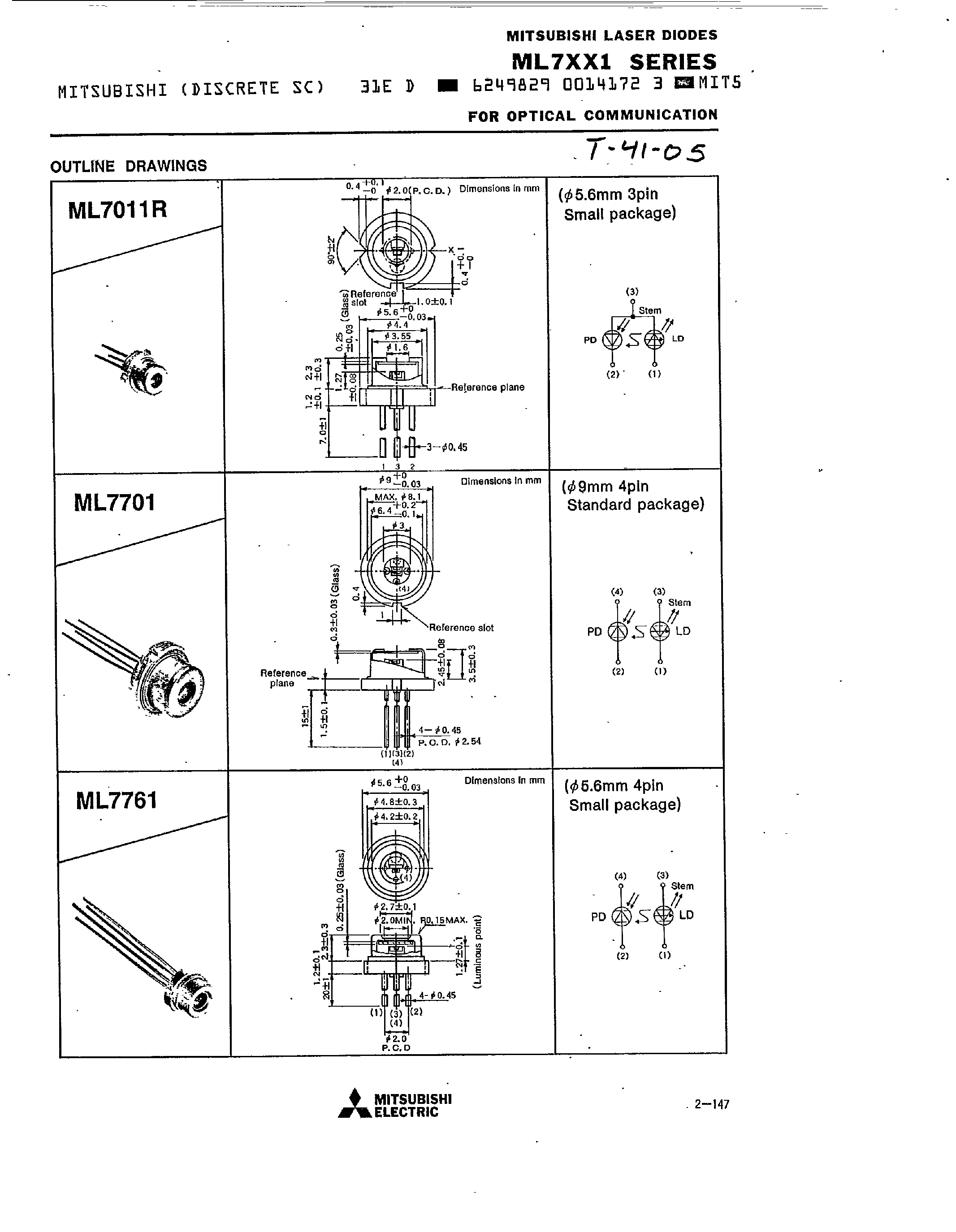 Даташит на микросхему ML7011R страница 2 Даташит ML7011R - (ML7xx1 Series) LASER DIODES FOR OPTICAL COMMUNICATION страница 2