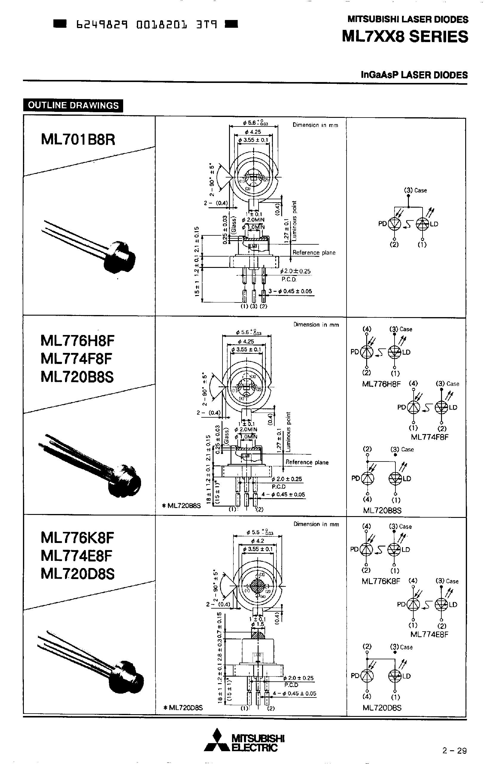 Даташит на микросхему ML701B8R страница 2 Даташит ML701B8R - (ML7xx8 Series) InGaAsP Laser Diodes страница 2