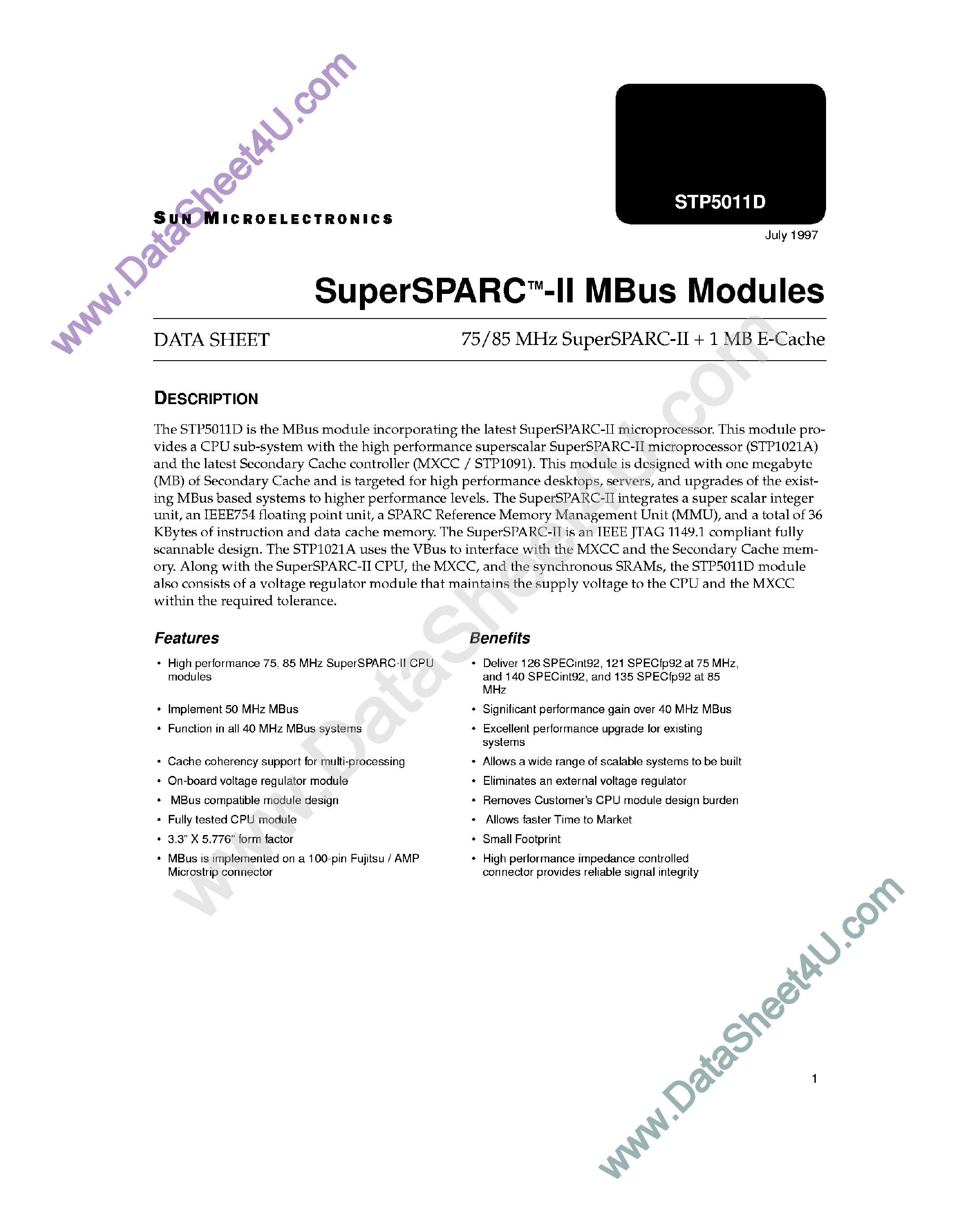 Datasheet STP5011D page 1 Datasheet STP5011D - MBus Modules page 1