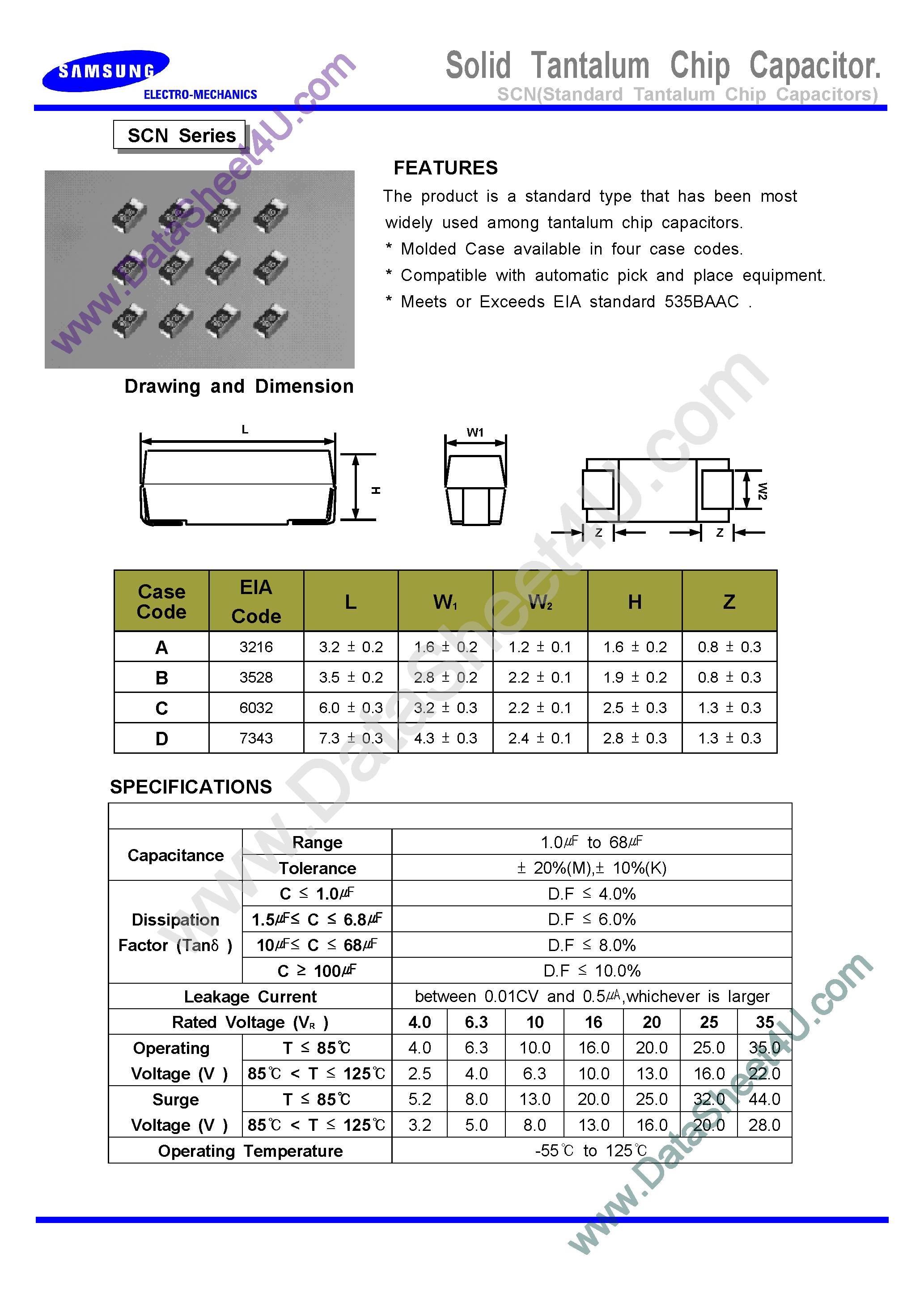Datasheet TCSCN1C105KAAR - (SCN Series) Soild Tantalum Chip Capacitor page 1