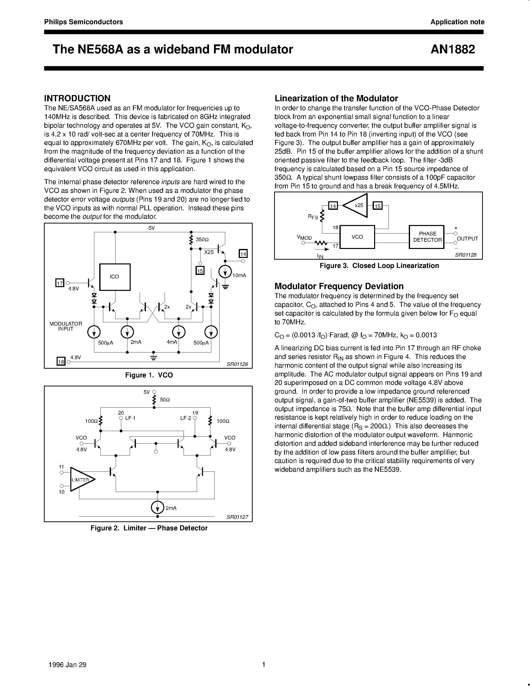 Datasheet AN1882 - NE568A as a Wideband FM Modulator page 1