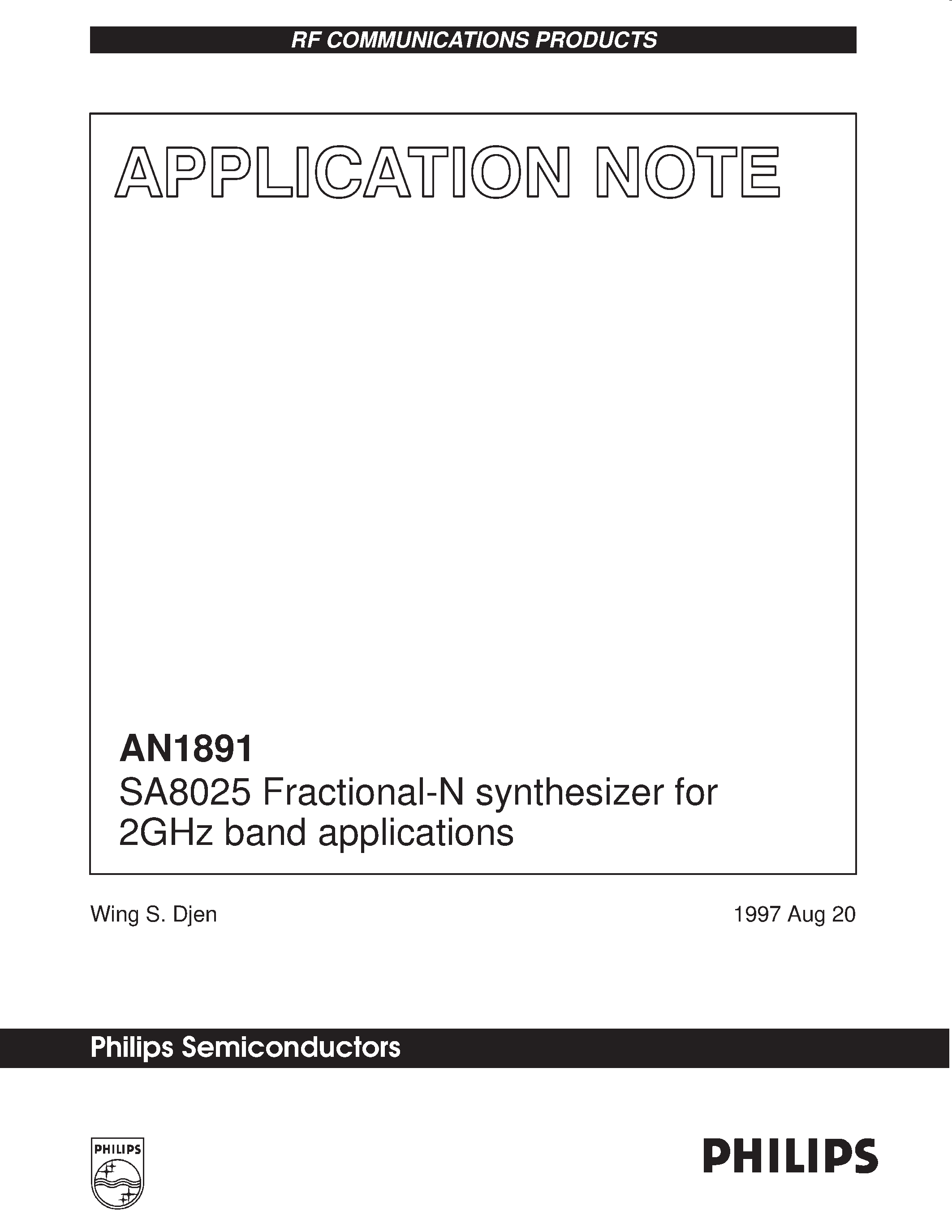Datasheet AN1891 page 1 Datasheet AN1891 - SA8025 Fractional-N Synthesizer page 1