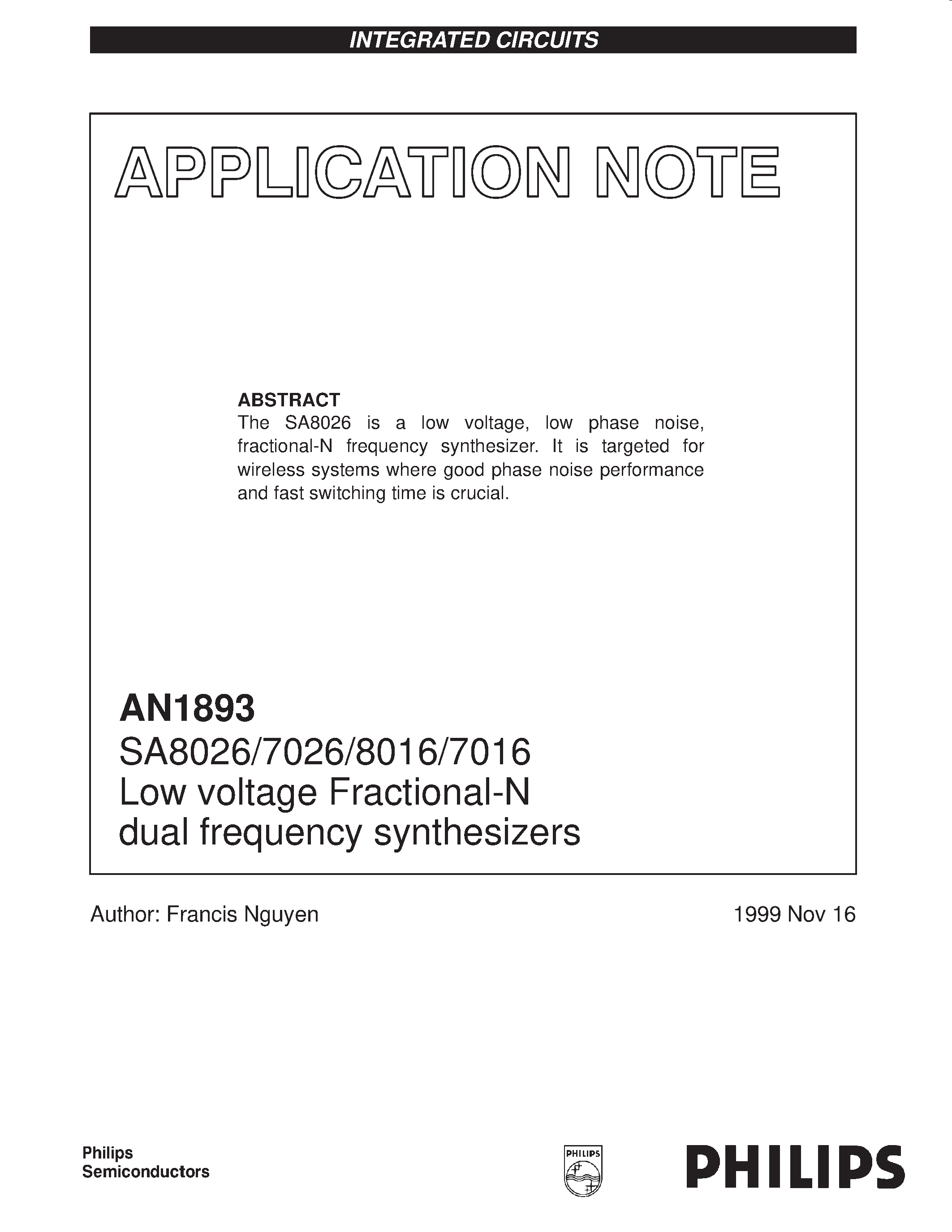 Даташит на микросхему AN1893 страница 1 Даташит AN1893 - Low Voltage Fractional-N Dual Frequency Synthesizers страница 1