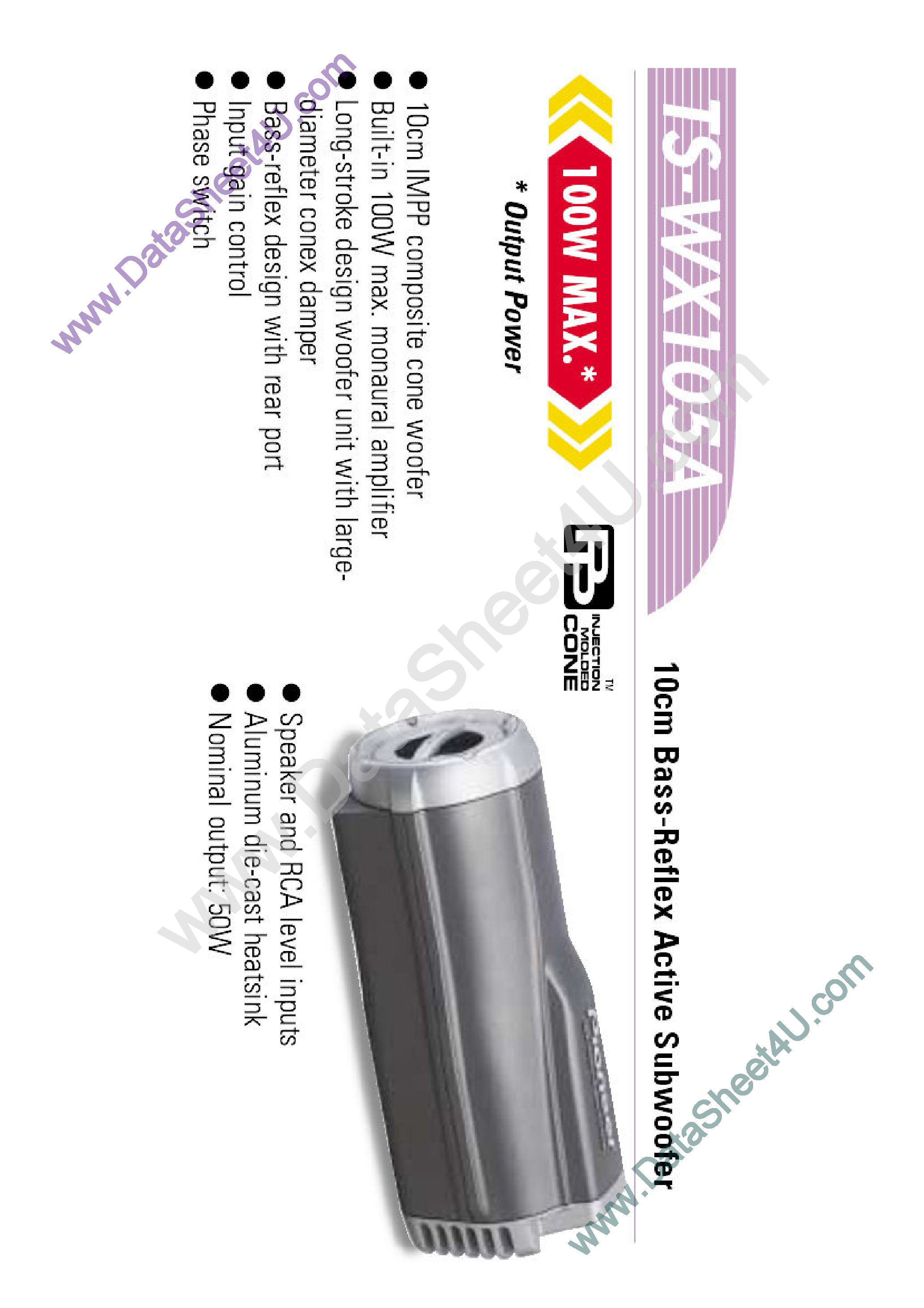Datasheet TS-WX105A page 1 Datasheet TS-WX105A - Bass Reflex Active Subwoofer page 1