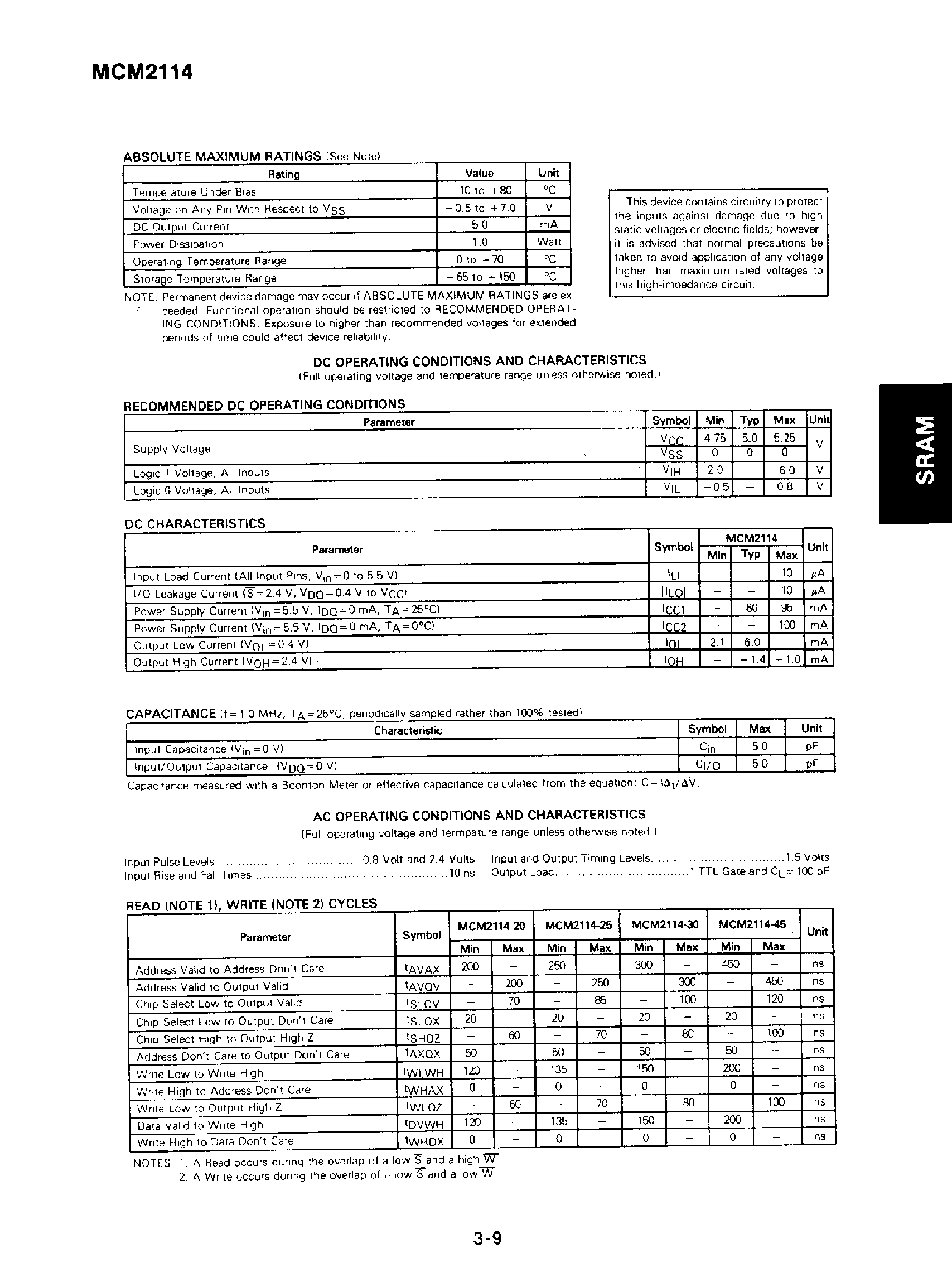 Datasheet MCM2114 - 4096-Bit Static RAM page 2