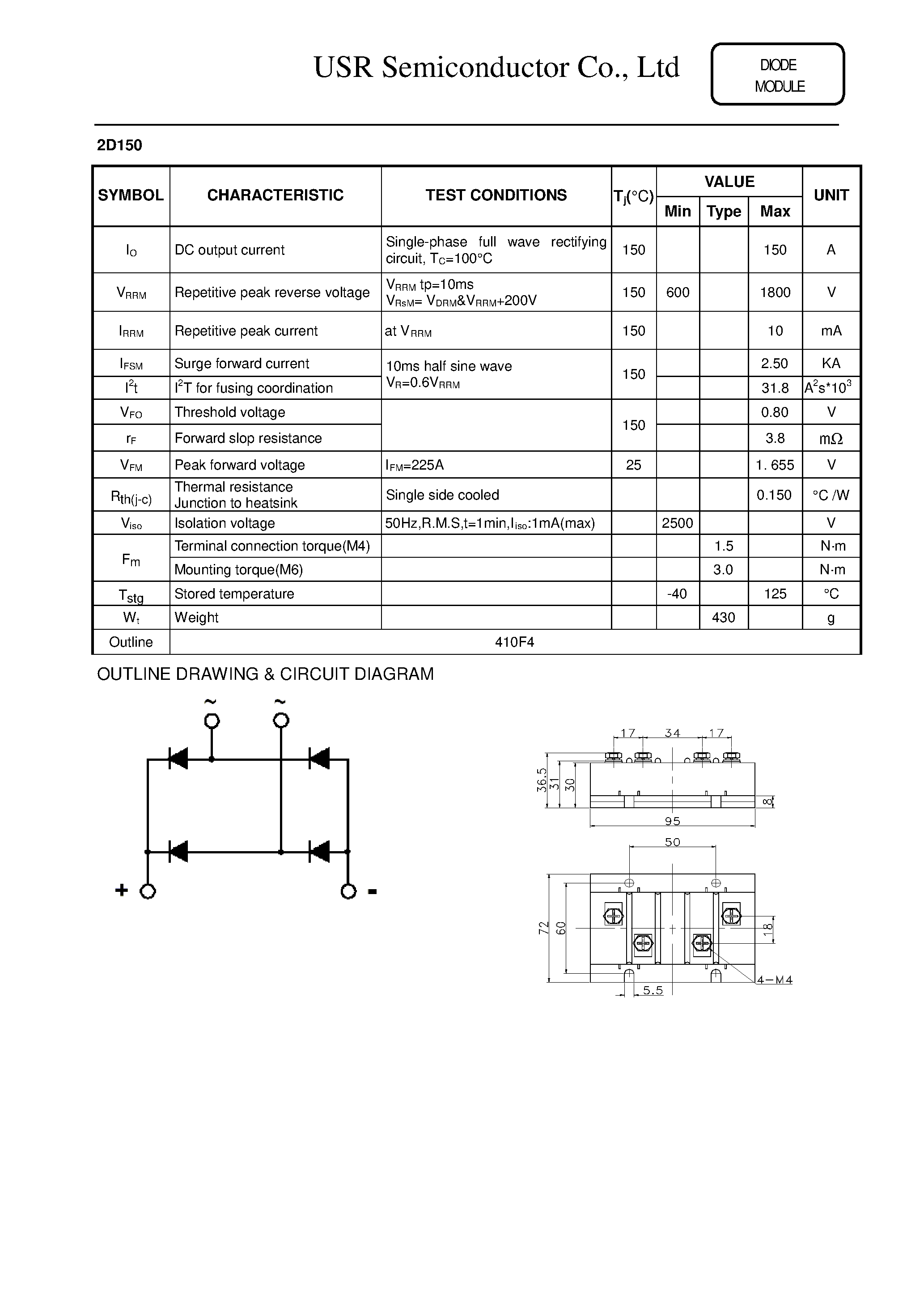 Datasheet 2D150 page 1 Datasheet 2D150 - DIODE MODULE page 1
