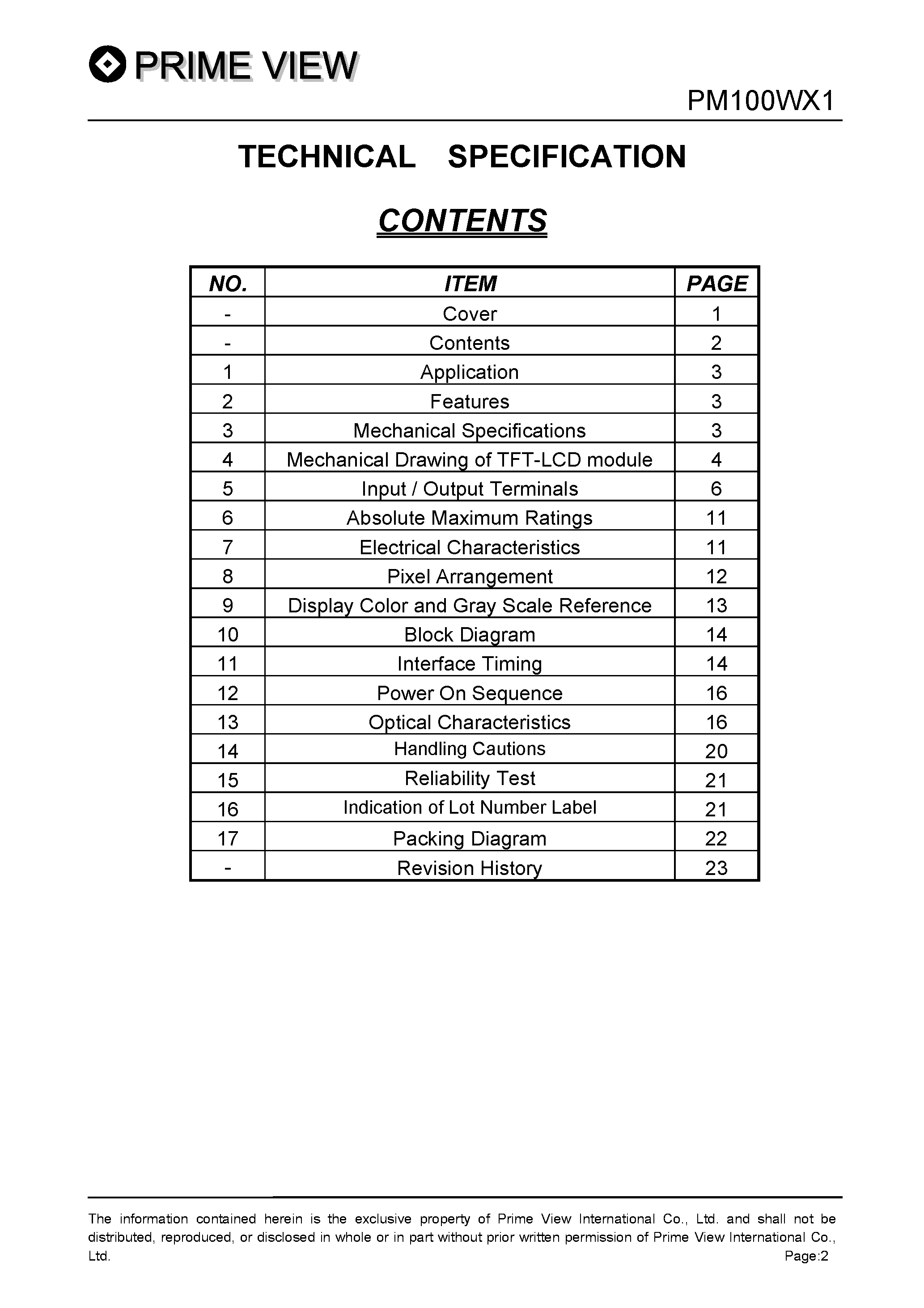 Datasheet PM100WX1-0 - LCD_Module page 2