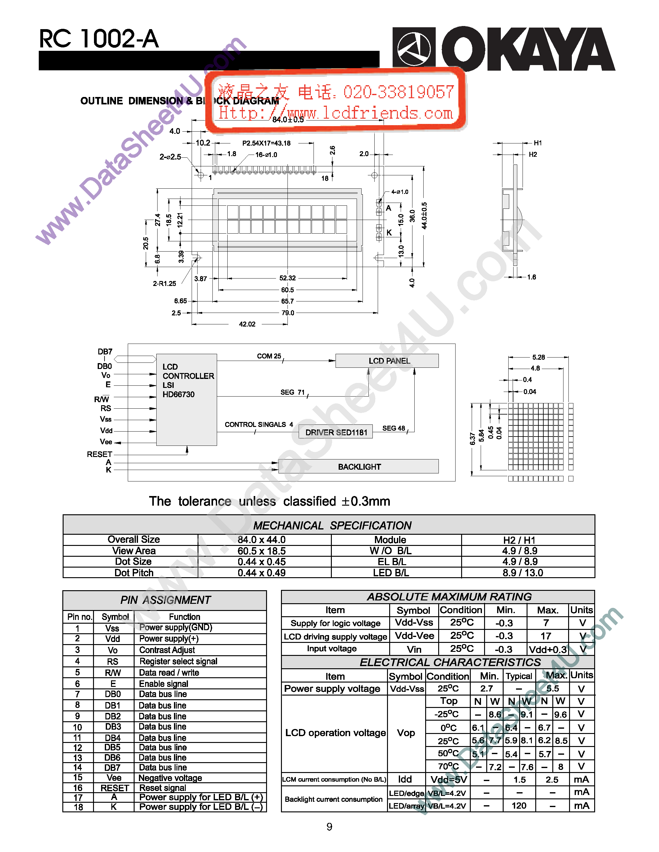 Datasheet RC1002-A - LCD_Module page 1