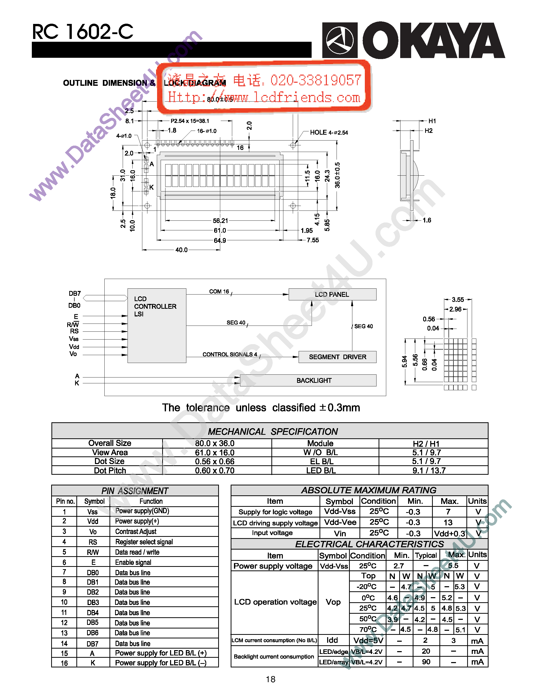 Даташит RC1602-C - LCD_Module страница 1
