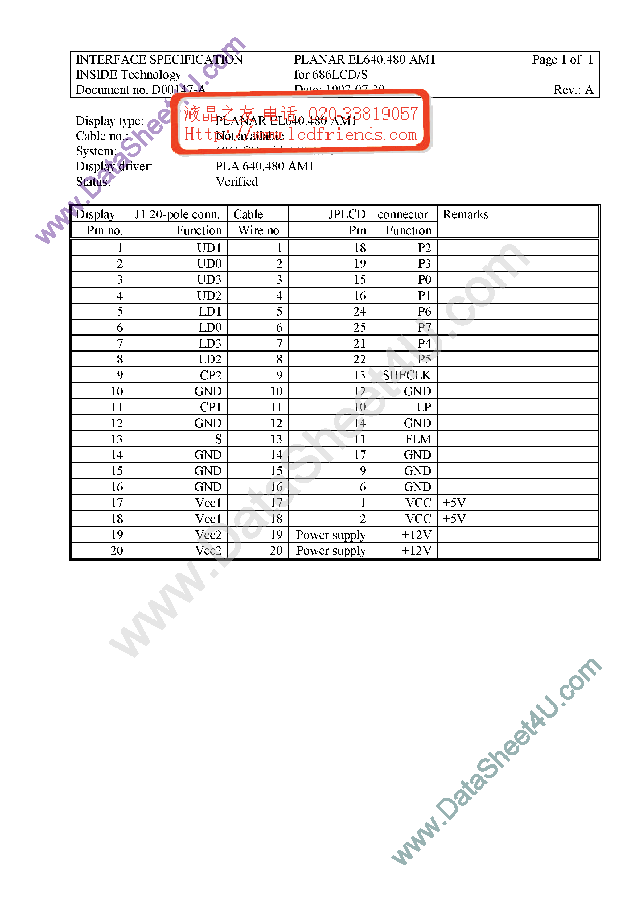 Datasheet PLANAR640480 AM1 - LCD_Module page 1