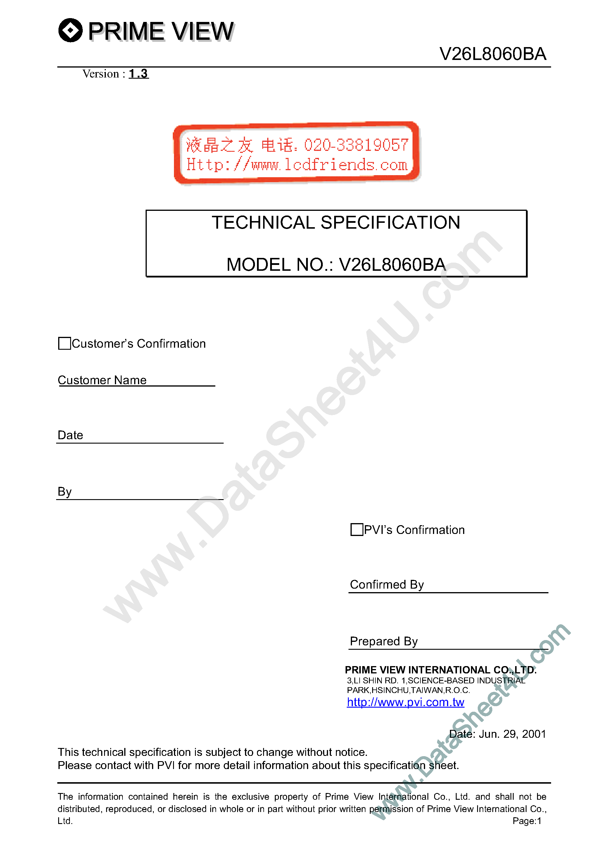 Datasheet PD104SL2 page 1 Datasheet PD104SL2 - LCD_Module page 1
