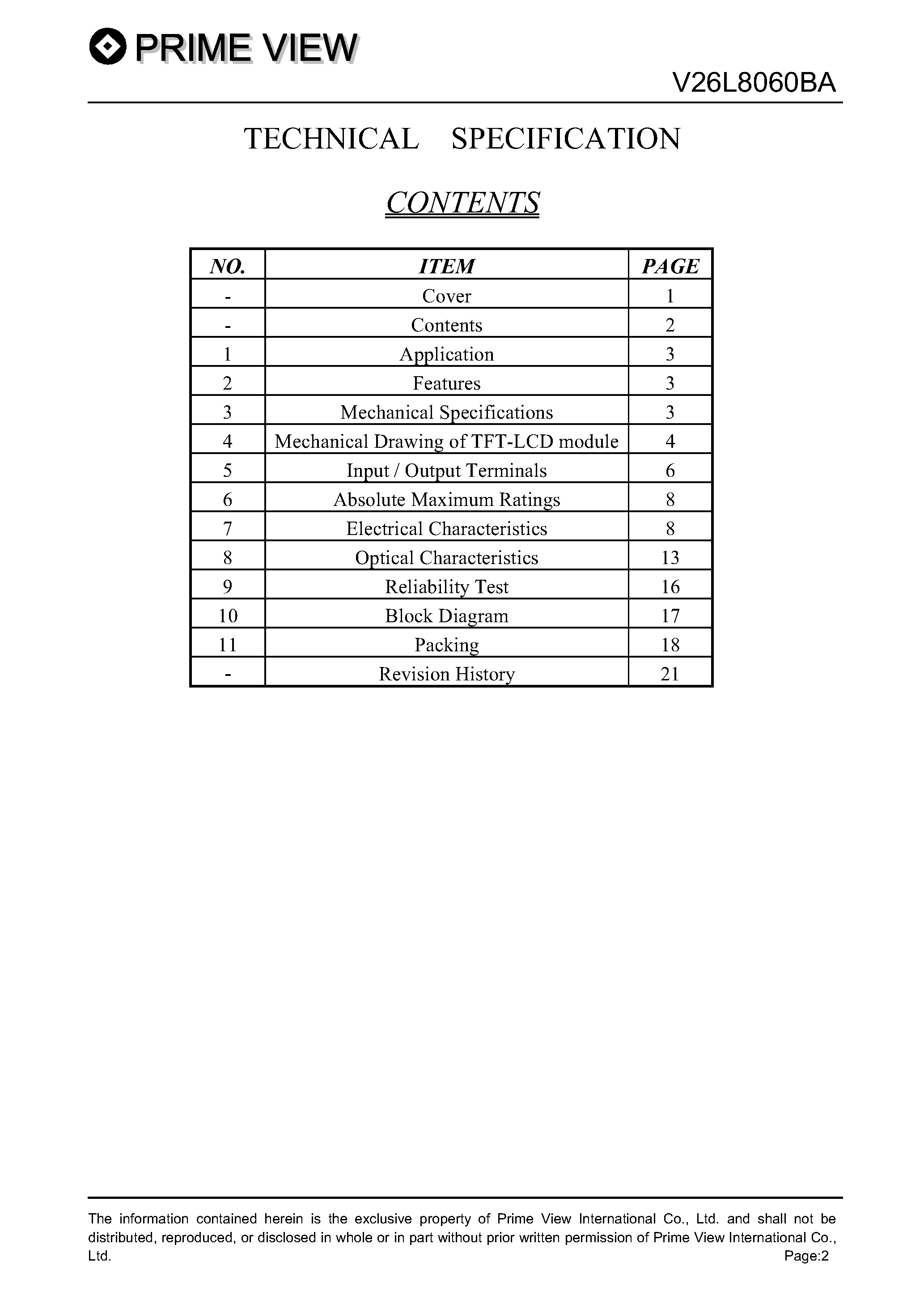Datasheet PD104SL2 page 2 Datasheet PD104SL2 - LCD_Module page 2