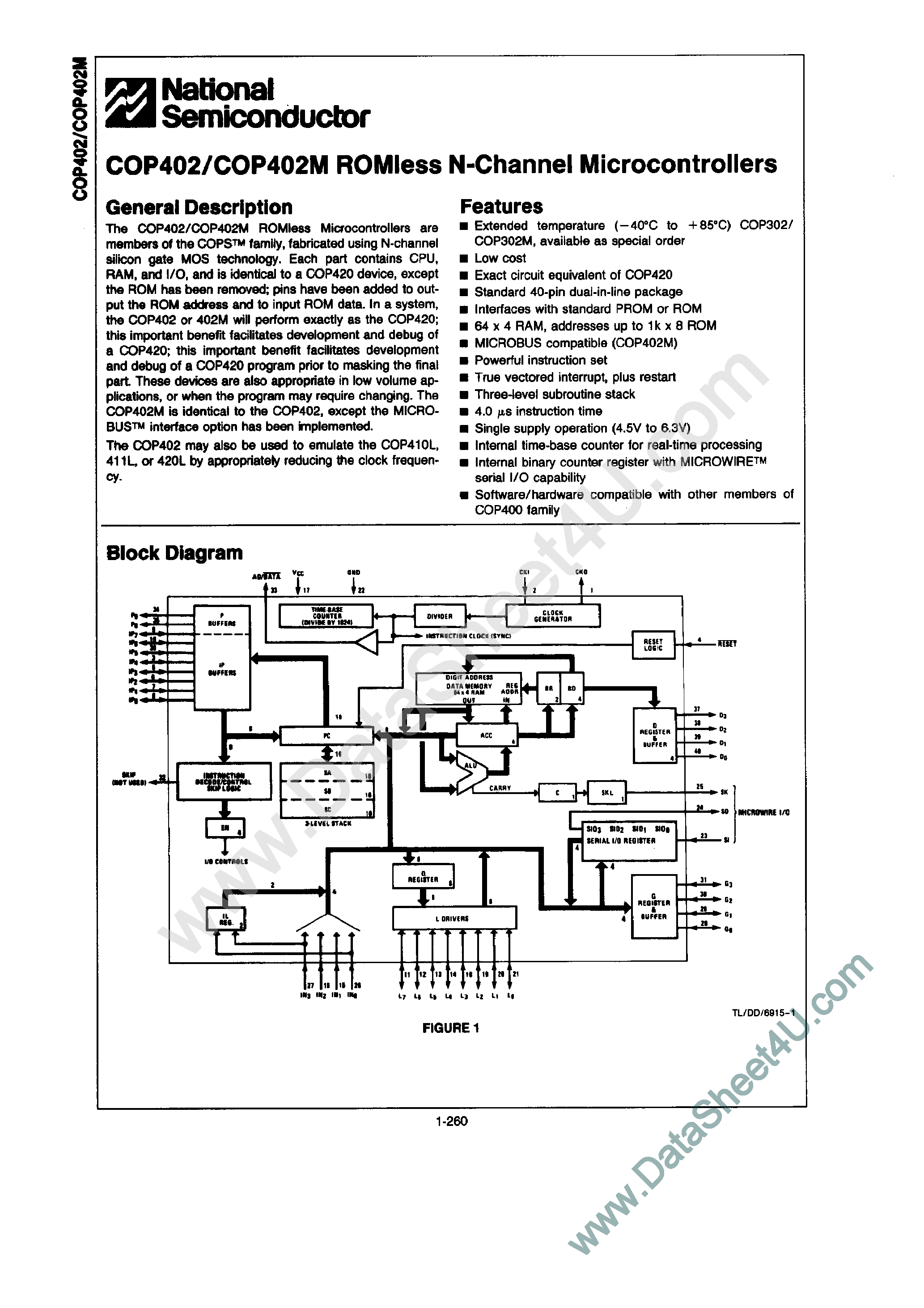 Datasheet COP402 - ROMLESS N-CHANNEL MICROCONTROLLERS page 1