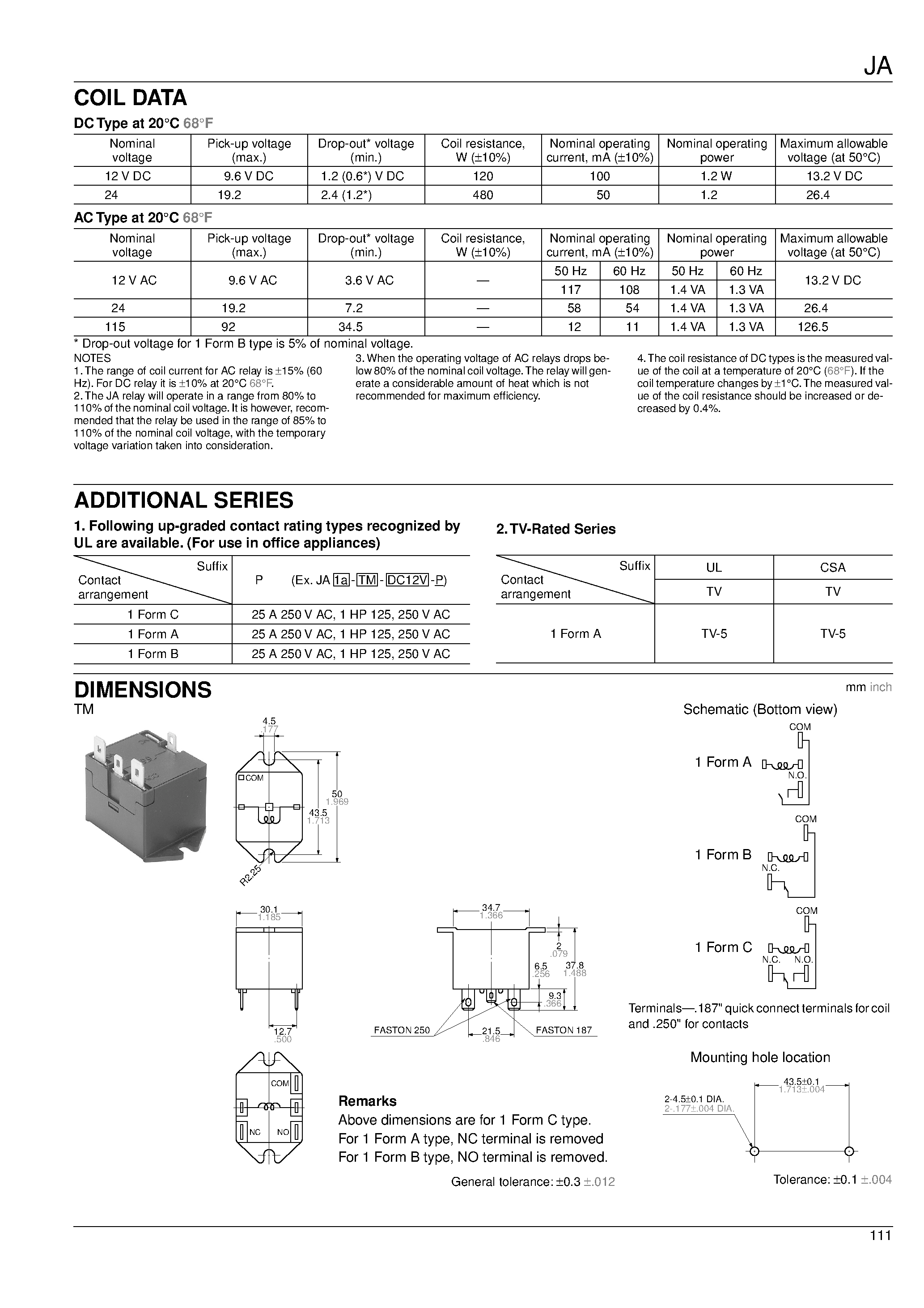 Datasheet JA1A-TM-DC12 page 2 Datasheet JA1A-TM-DC12 - (JA1x-TMx-xxxx) 1 Horse Power Compact Power Relays page 2