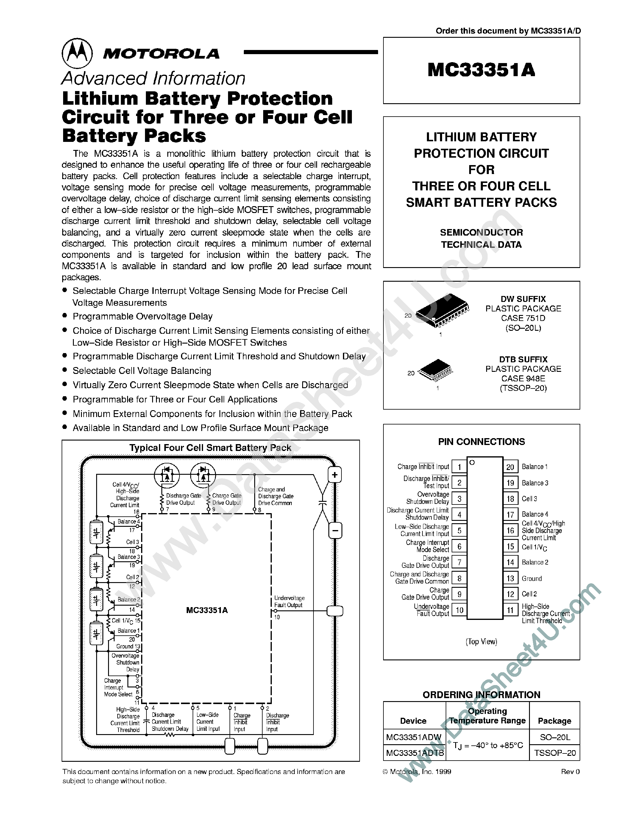 Даташит MC33351A - Lithium Battery Protection Circuit страница 1