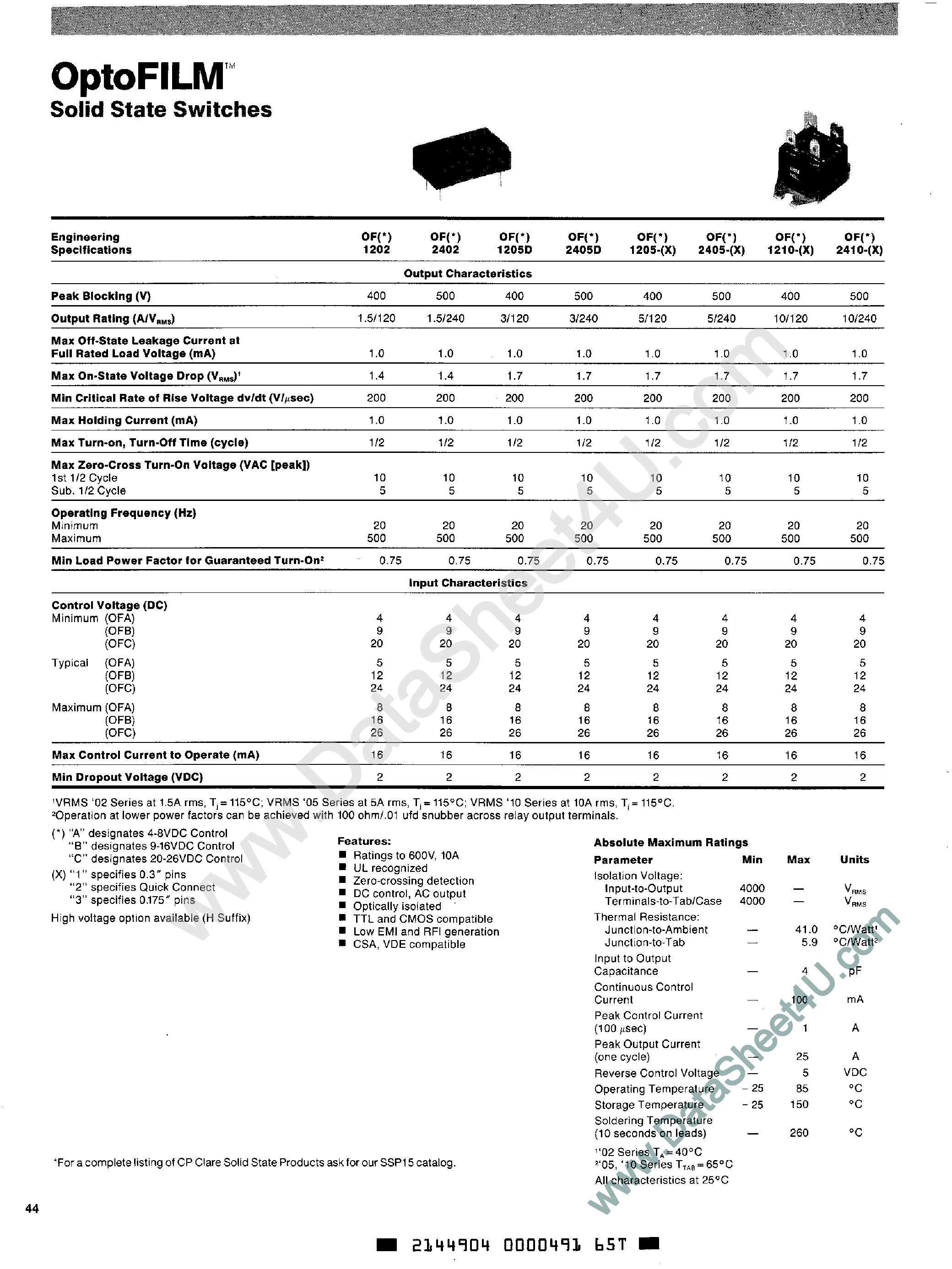 Datasheet OFC1202 - (OFCxxxx) Solid State Switches page 1