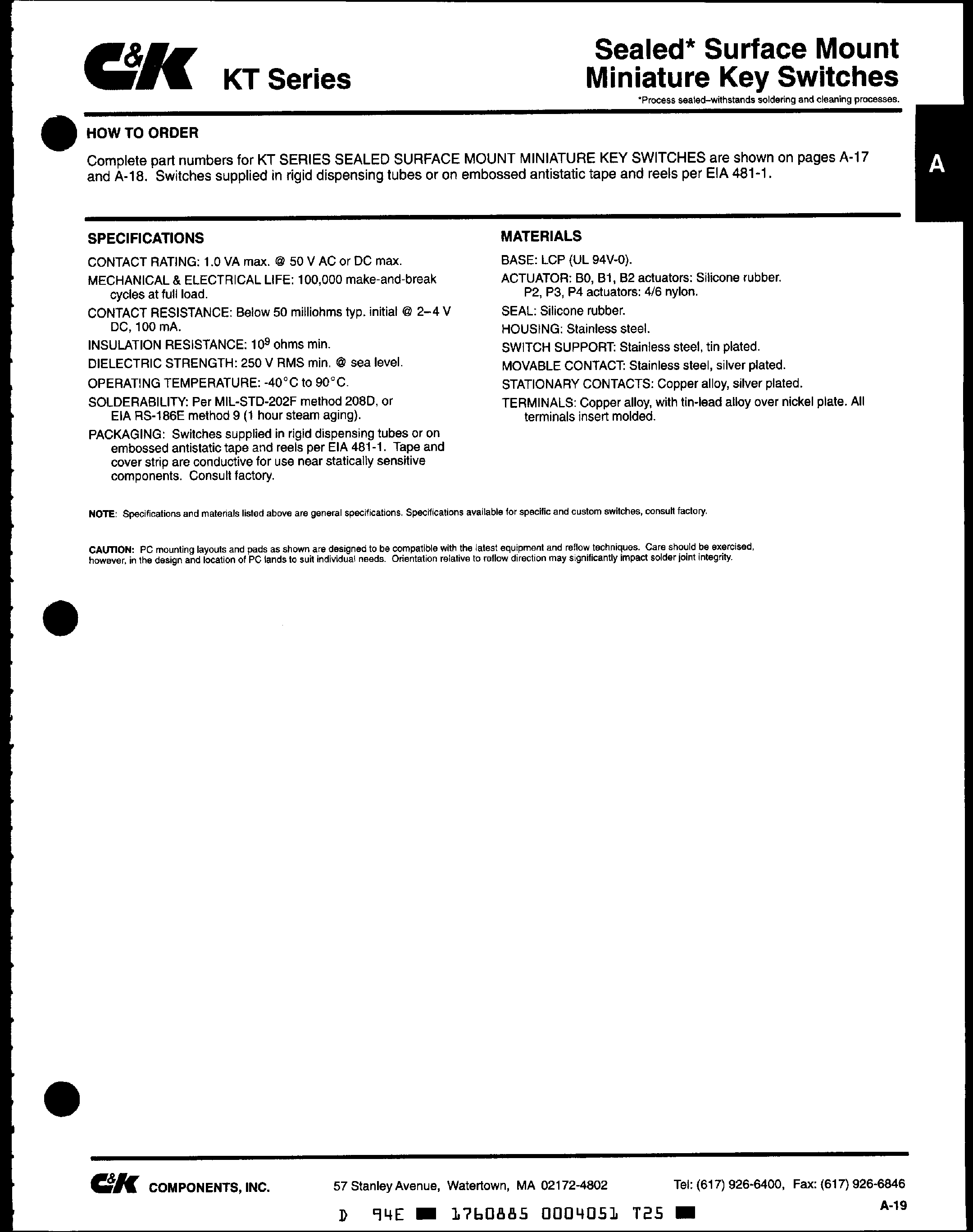 Datasheet KT11B0JM - (KT Series) Miniature Key Switches page 2