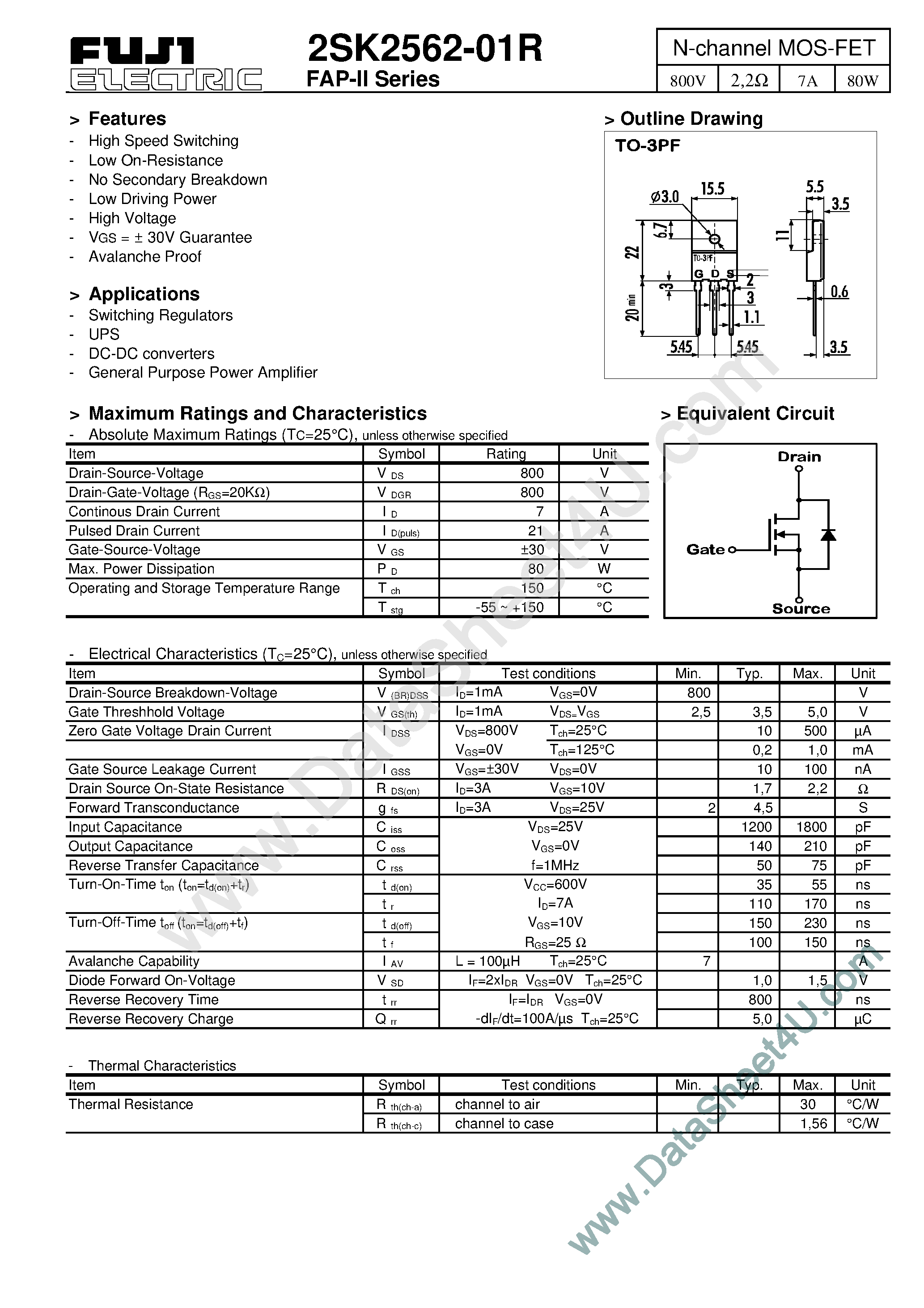 Даташит 2SK2562-01R - N-channel MOS-FET страница 1