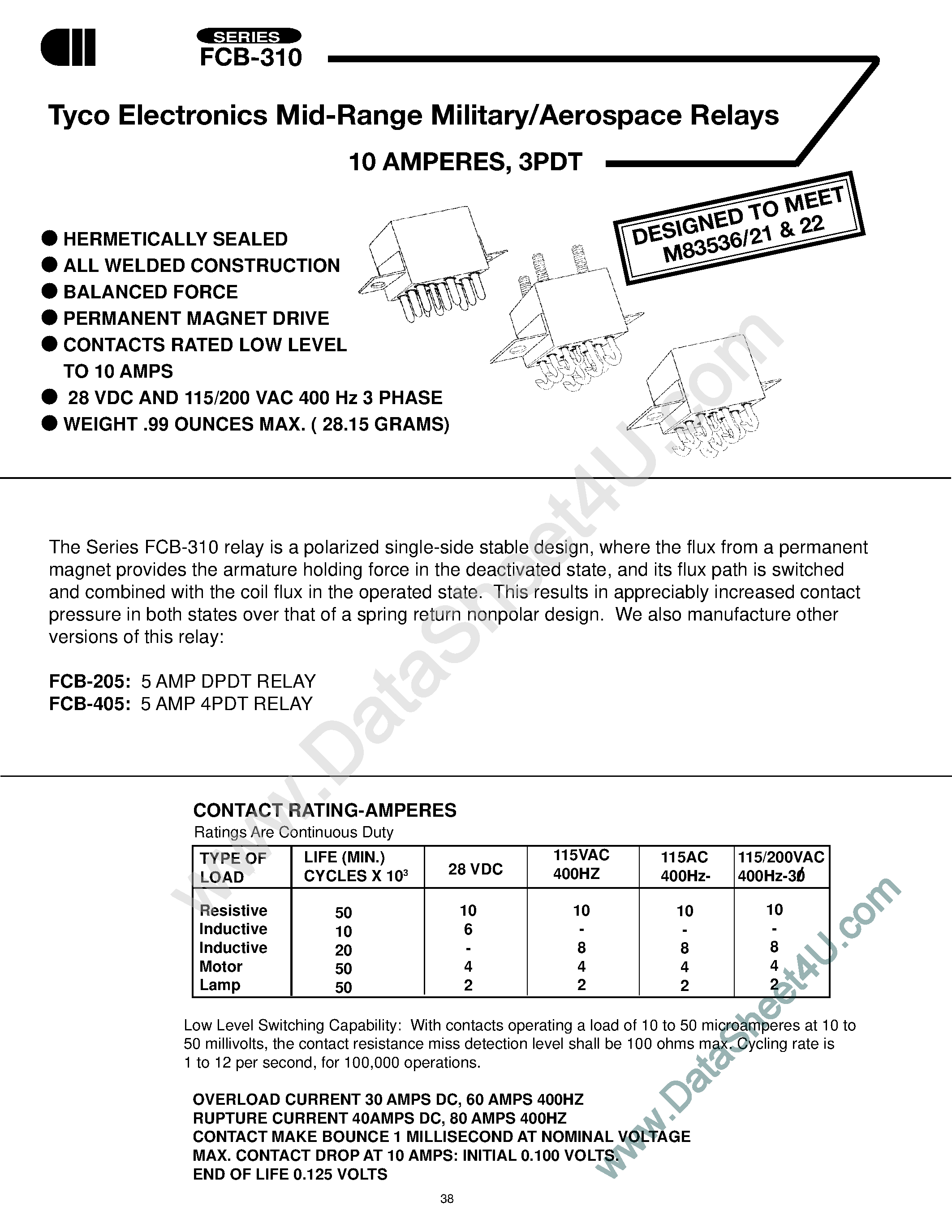 Даташит M83536/21 - (M83536/21/22) Aerospace Relays страница 1