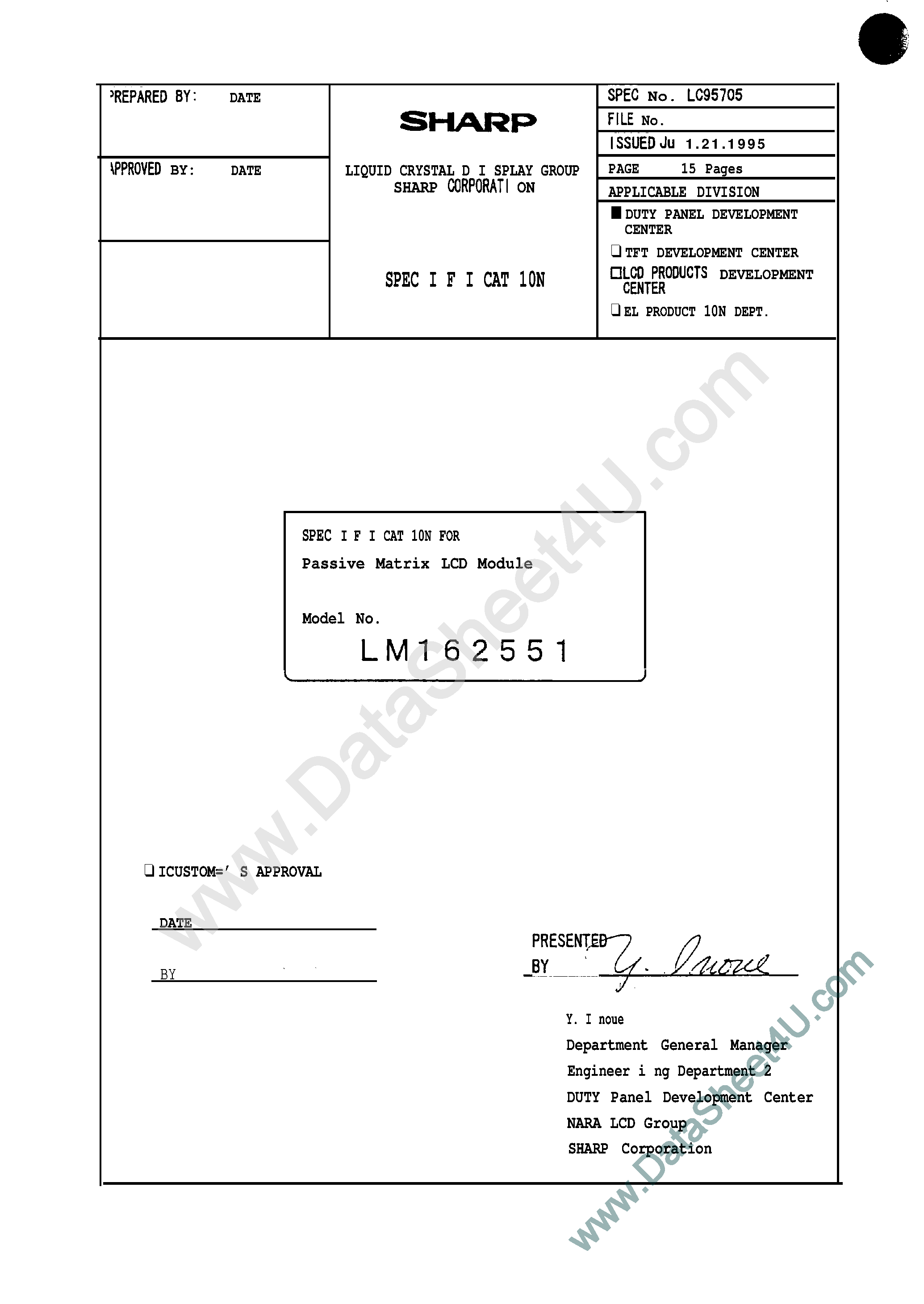 Datasheet LM162551 - Passive Matrix LCD Module page 1