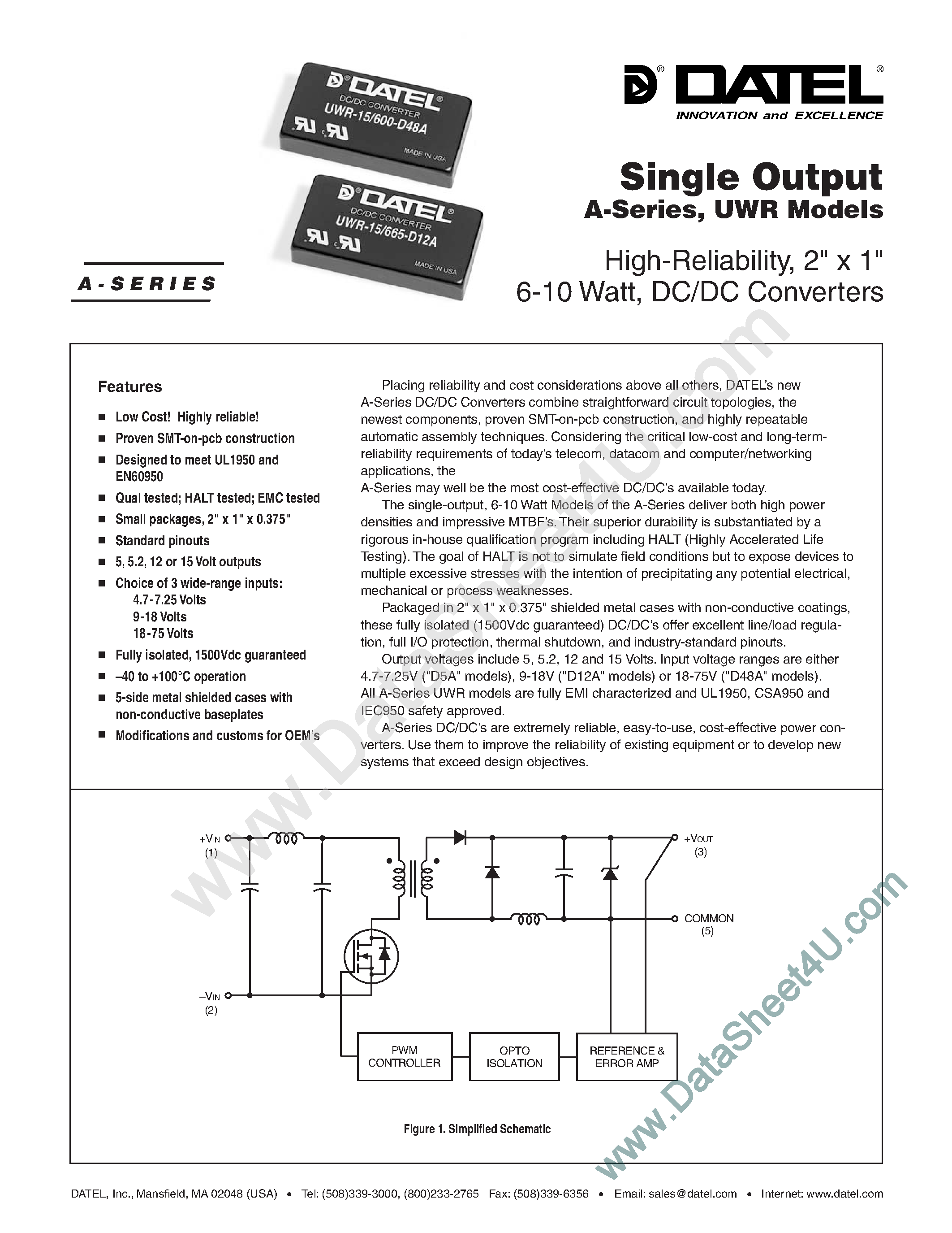 Datasheet UWR-12/665-D5A - (UWR-xx/xxxx-DxxA) DC to DC Converters page 1