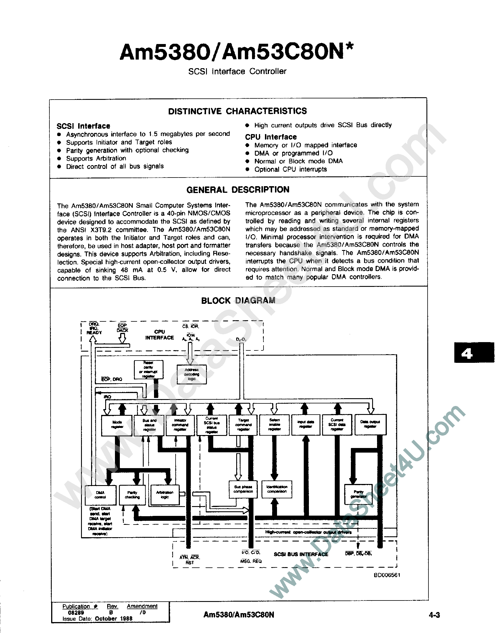 Даташит на микросхему AM5380 страница 1 Даташит AM5380 - SCSI Interface Controller страница 1