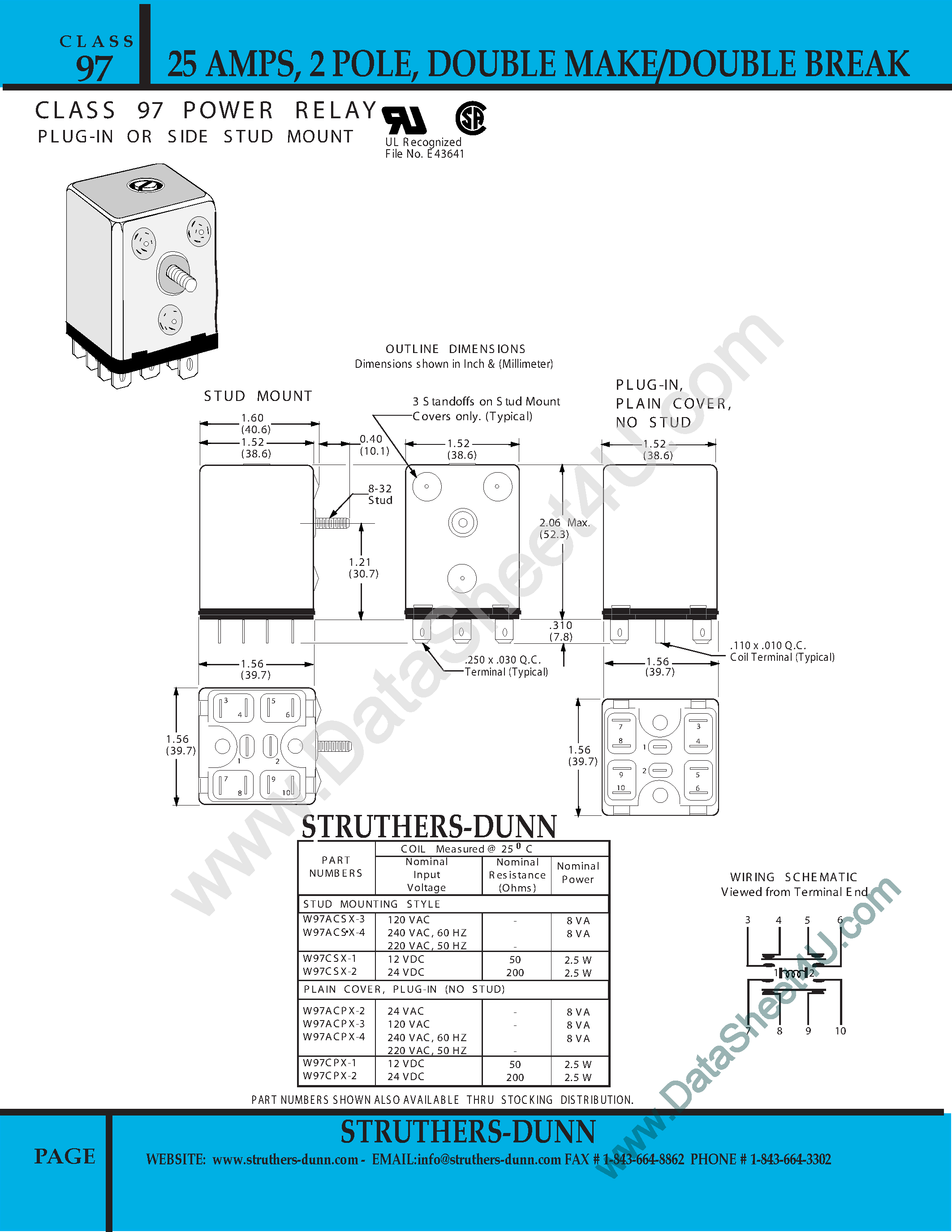 Datasheet W97ACPX-3 - (W97xxxx-x) Class 97 Power Relay page 1