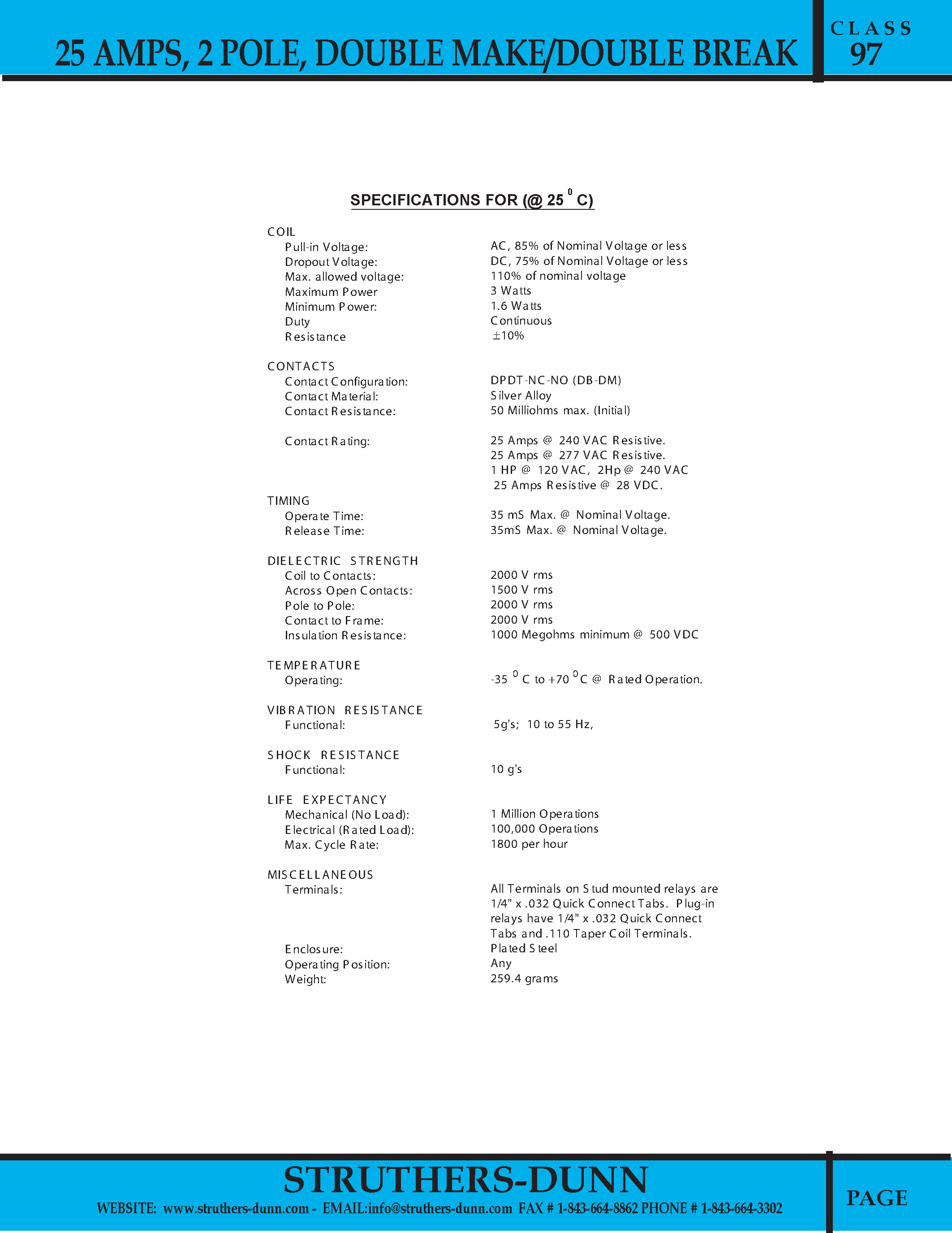 Datasheet W97ACPX-3 - (W97xxxx-x) Class 97 Power Relay page 2