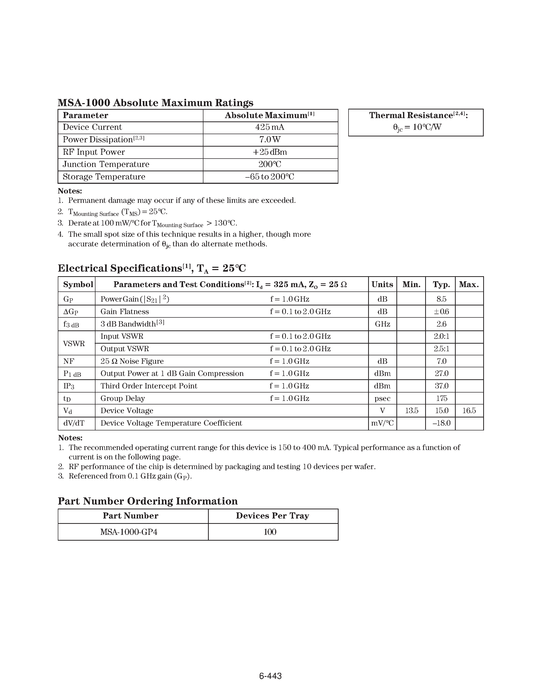 Datasheet MSA-1000 - Cascadable Silicon Bipolar MMIC Amplifier page 2