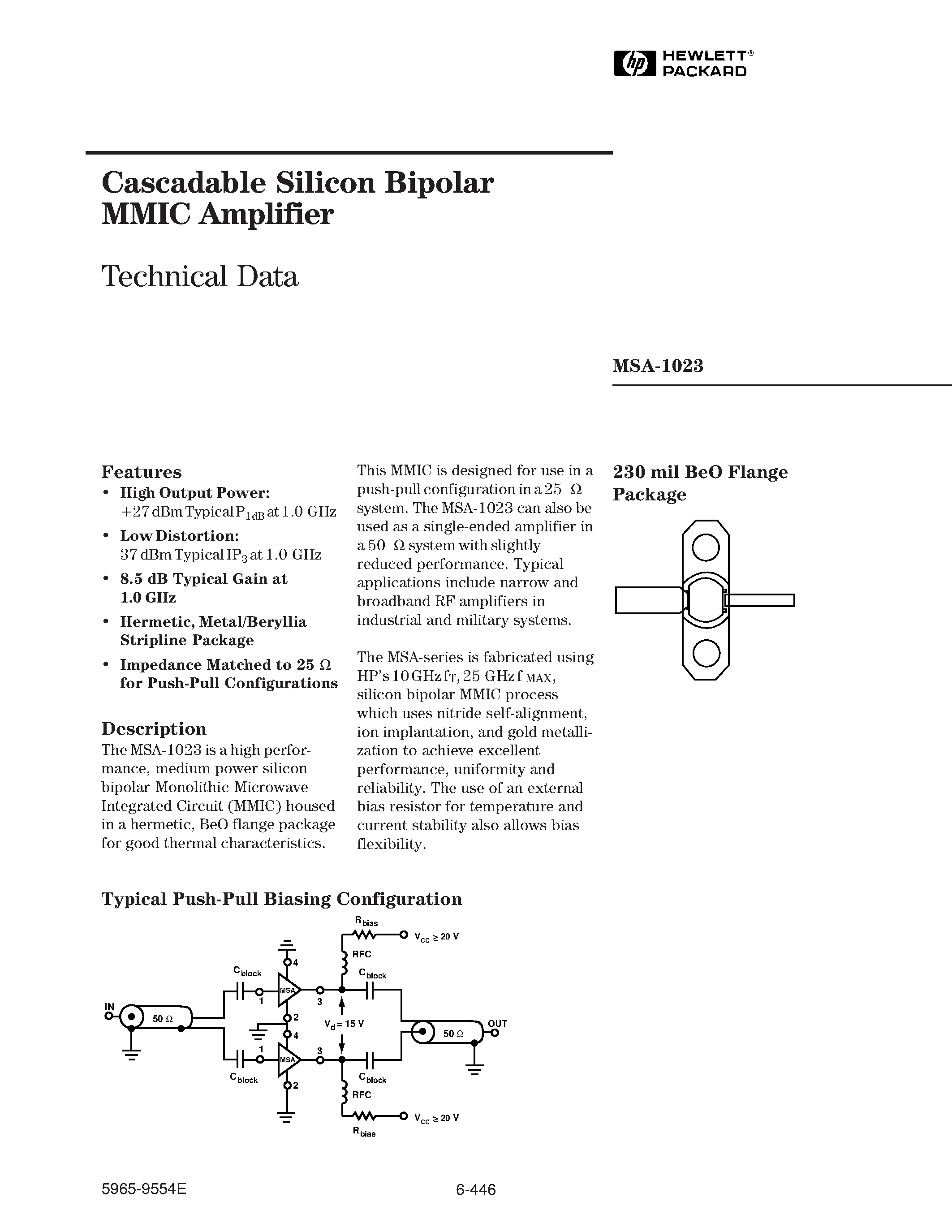 Datasheet MSA-1023 page 1 Datasheet MSA-1023 - Cascadable Silicon Bipolar MMIC Amplifier page 1