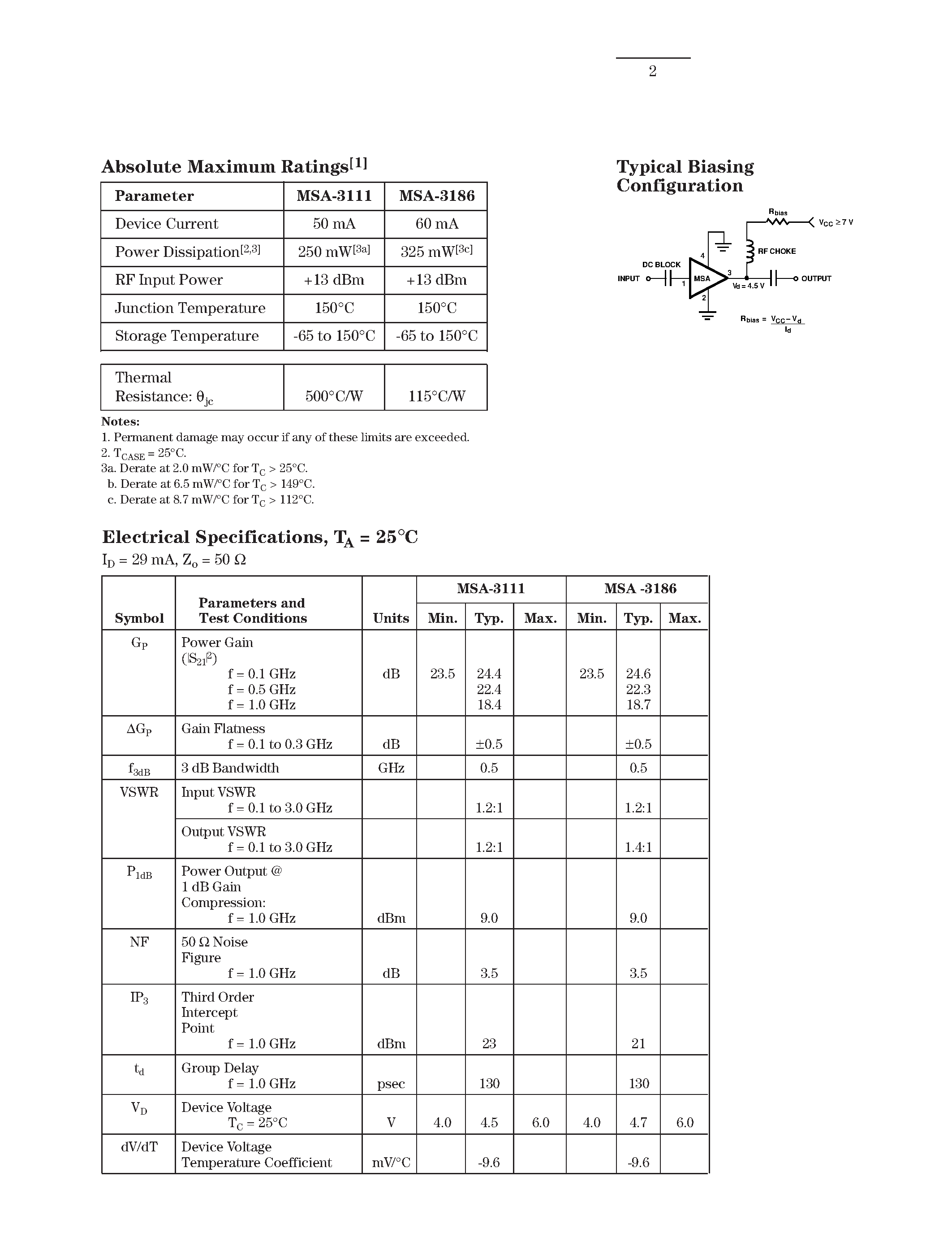 Datasheet MSA-3111 - (MSA-3111 / MSA-3186) Cascadable Silicon Bipolar MMIC Amplifier page 2