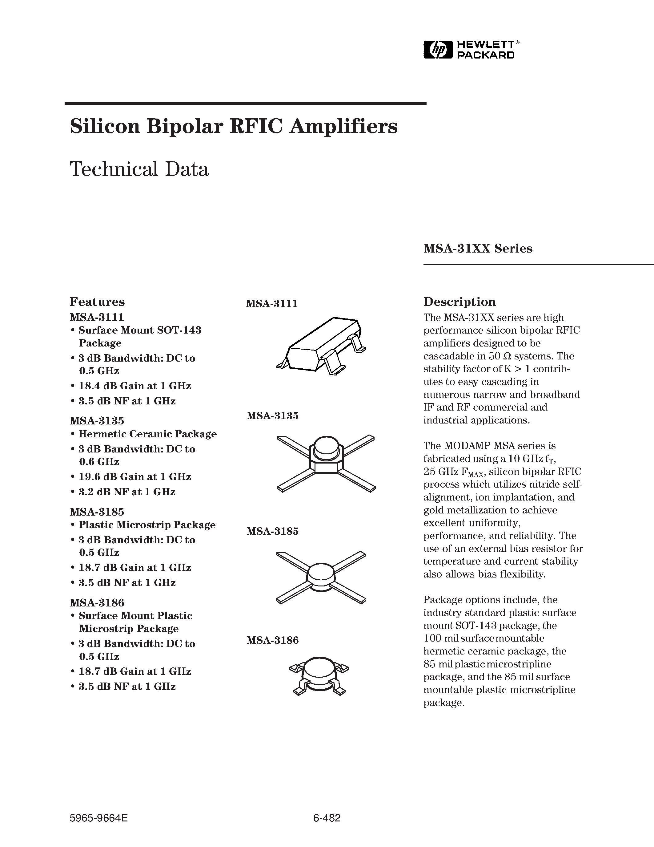 Даташит MSA-3111 - (MSA-31xx) Cascadable Silicon Bipolar MMIC Amplifier страница 1
