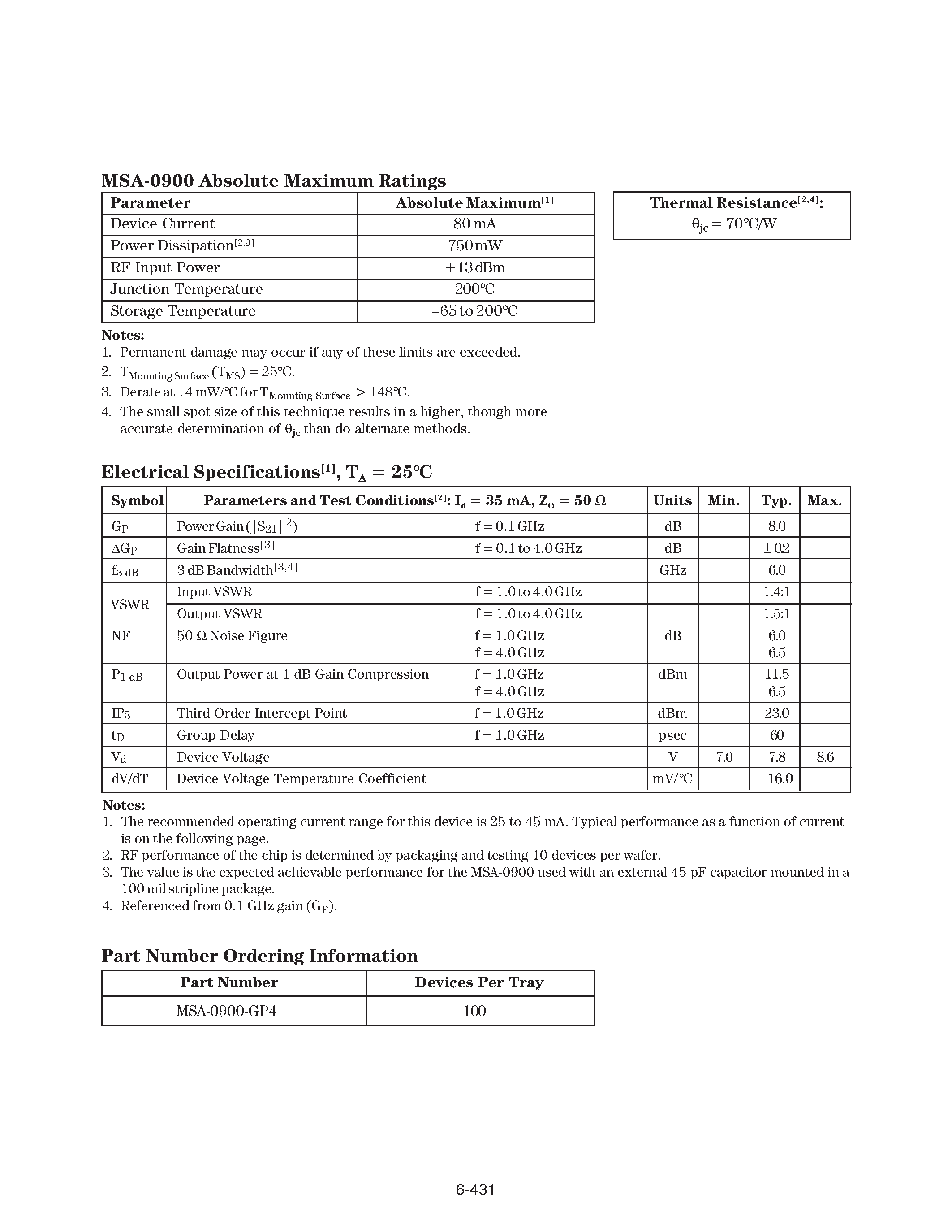 Datasheet MSA-0900 page 2 Datasheet MSA-0900 - Cascadable Silicon Bipolar MMIC Amplifier page 2