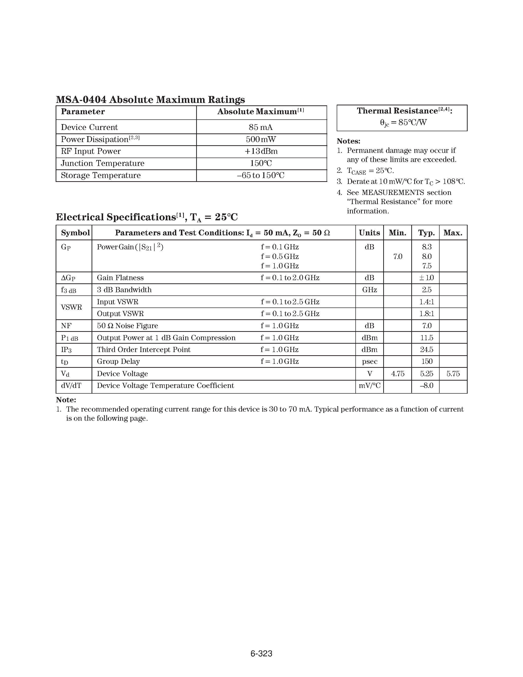 Datasheet MSA-0404 - Cascadable Silicon Bipolar MMIC Amplifier page 2