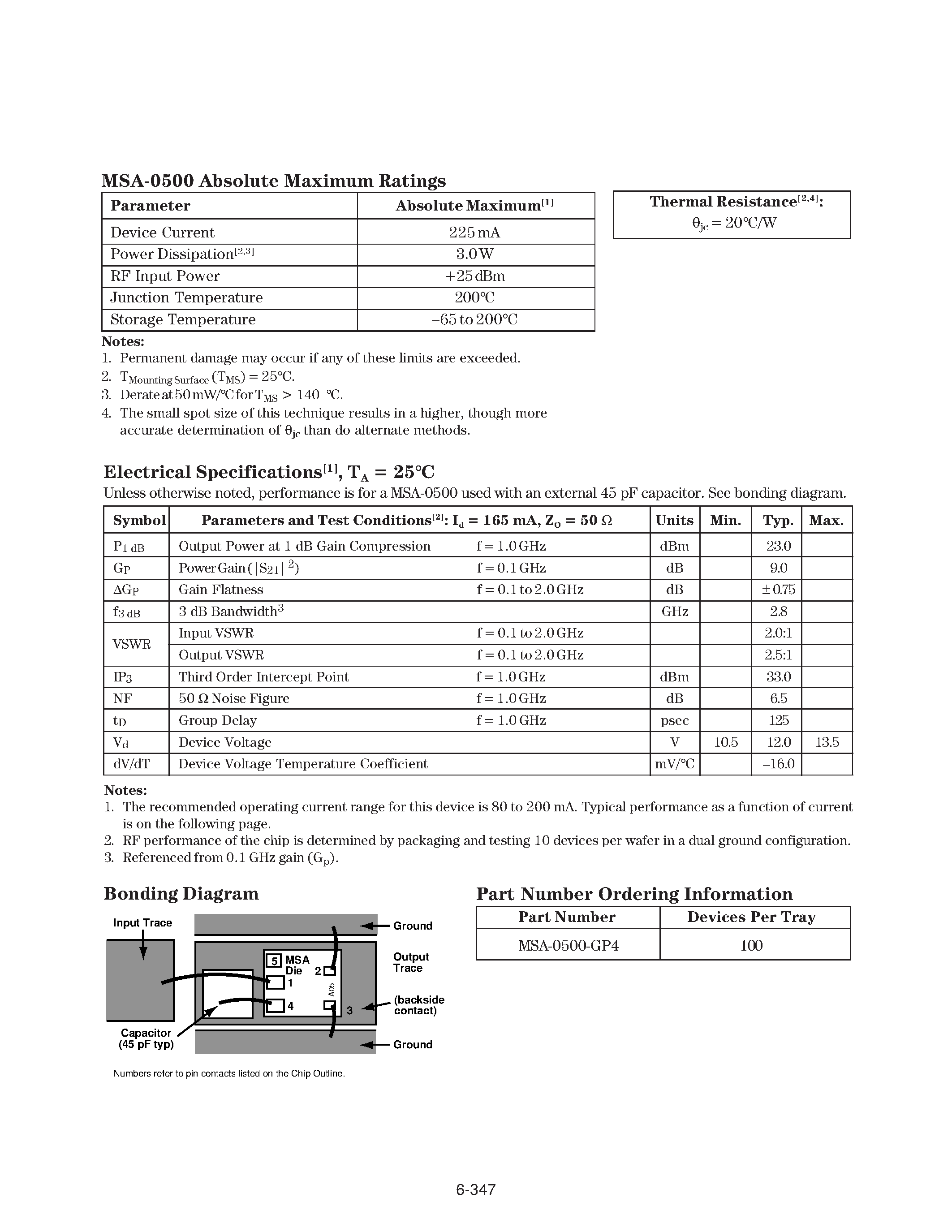 Datasheet MSA-0500 - Cascadable Silicon Bipolar MMIC Amplifier page 2