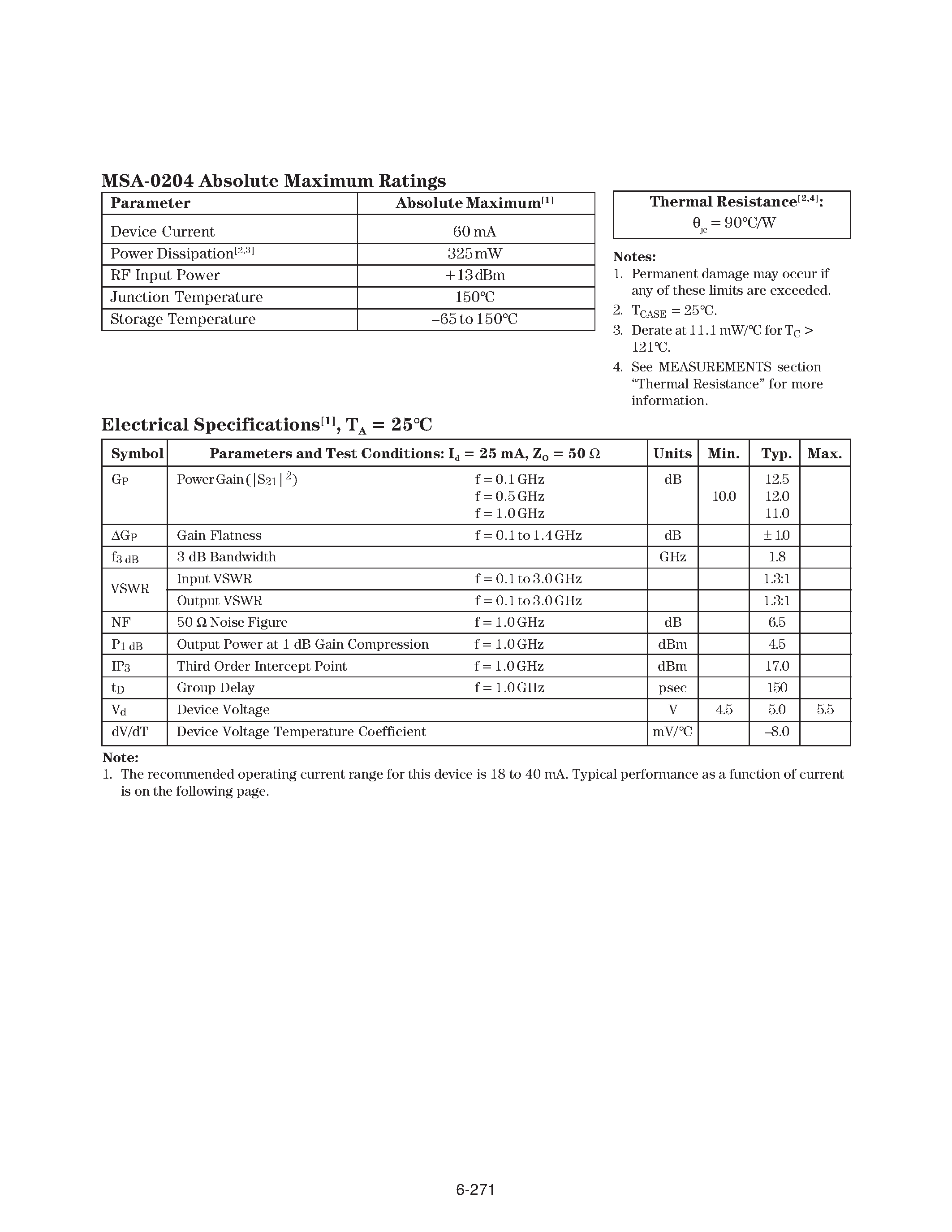 Даташит на микросхему MSA-0204 страница 2 Даташит MSA-0204 - Cascadable Silicon Bipolar MMIC Amplifier страница 2