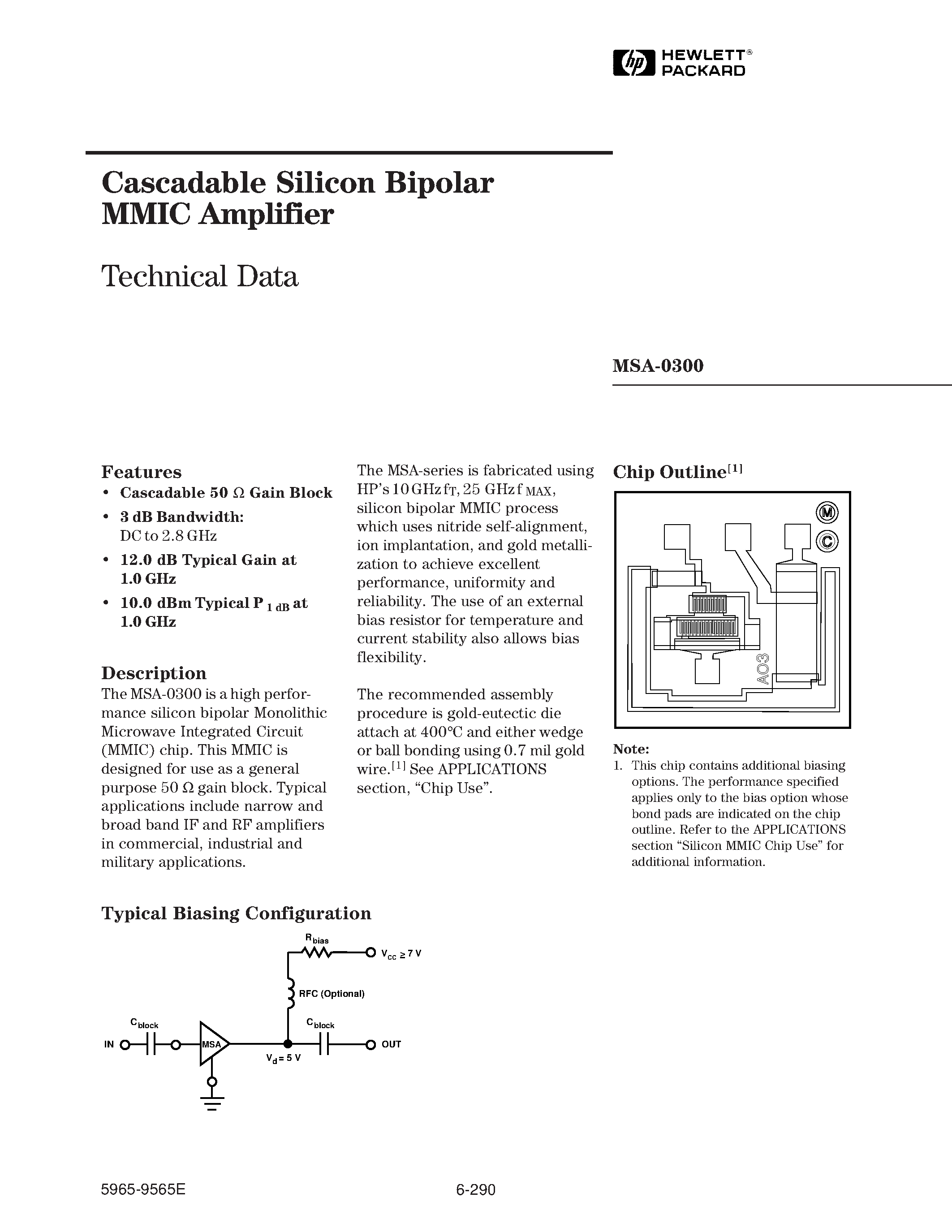 Datasheet MSA-0300 - Cascadable Silicon Bipolar MMIC Amplifier page 1