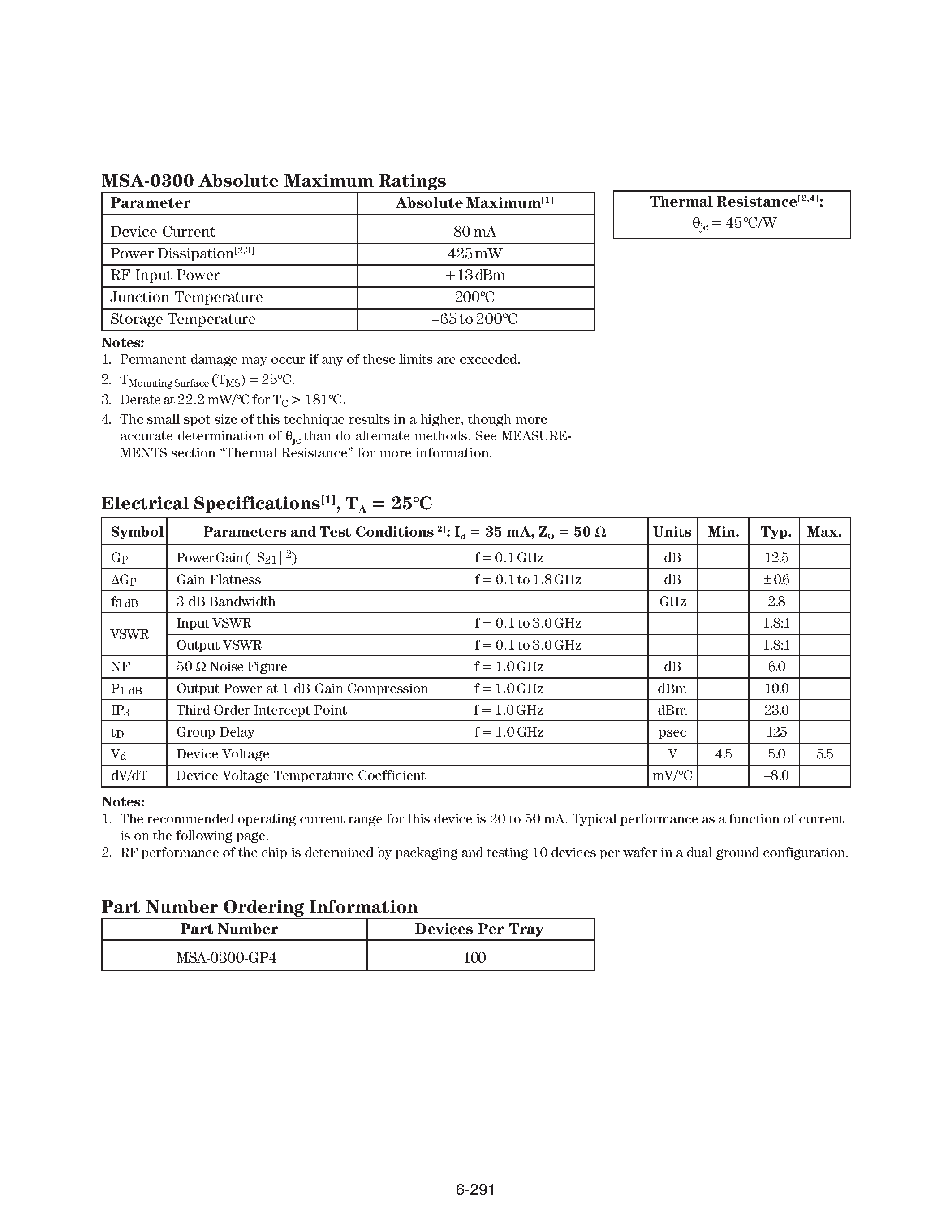 Datasheet MSA-0300 - Cascadable Silicon Bipolar MMIC Amplifier page 2