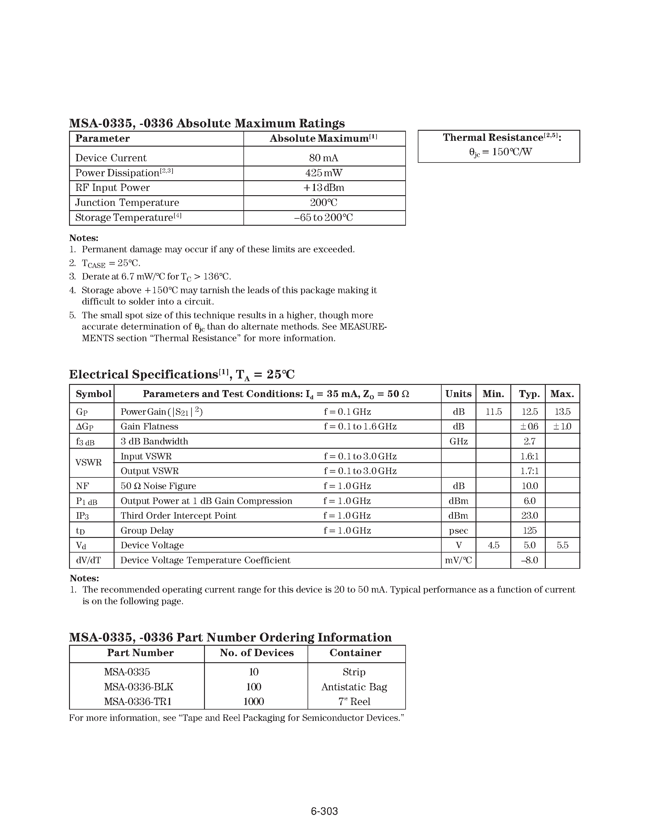 Даташит MSA-0335-(MSA-0335 / MSA-0336) Cascadable Silicon Bipolar MMIC Amplifier страница 2